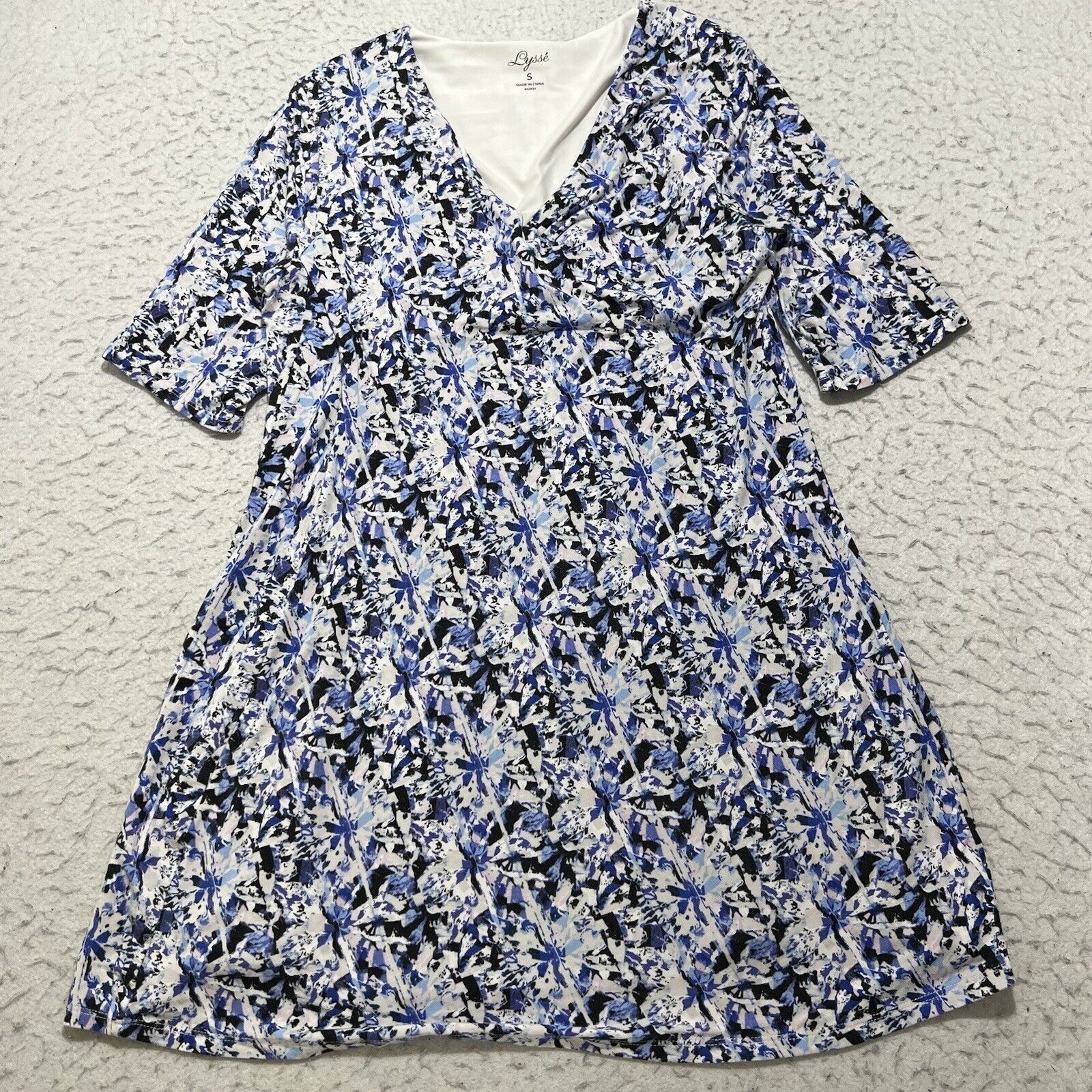 Other Lysse Short Sleeve Blue White Floral A-Line Dress Stretch Size S / US 4 / IT 40 - 1 Thumbnail