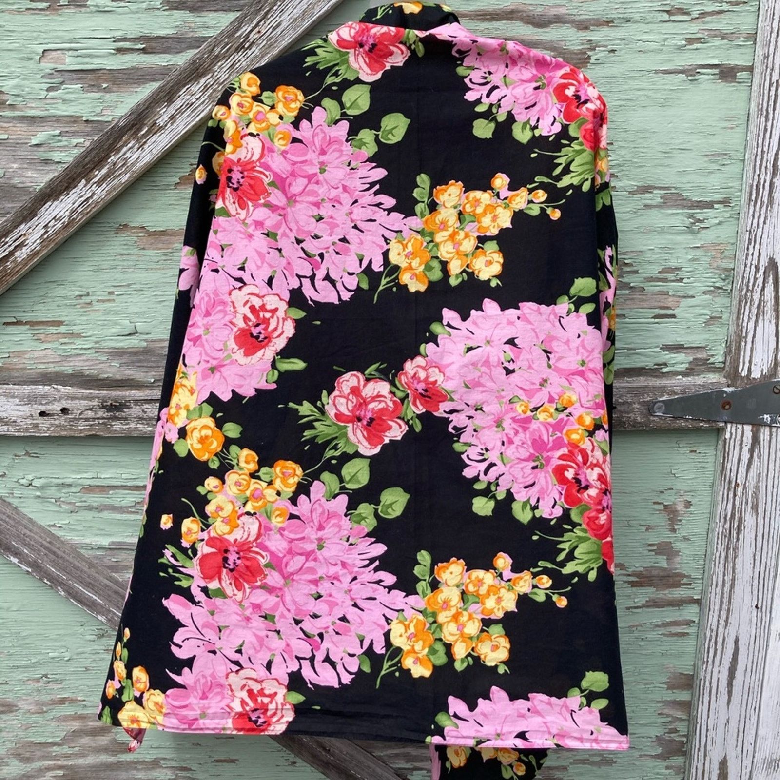 Vintage Boho Black Floral Scarf Wrap Bistro Tablecloth Size ONE SIZE - 3 Thumbnail