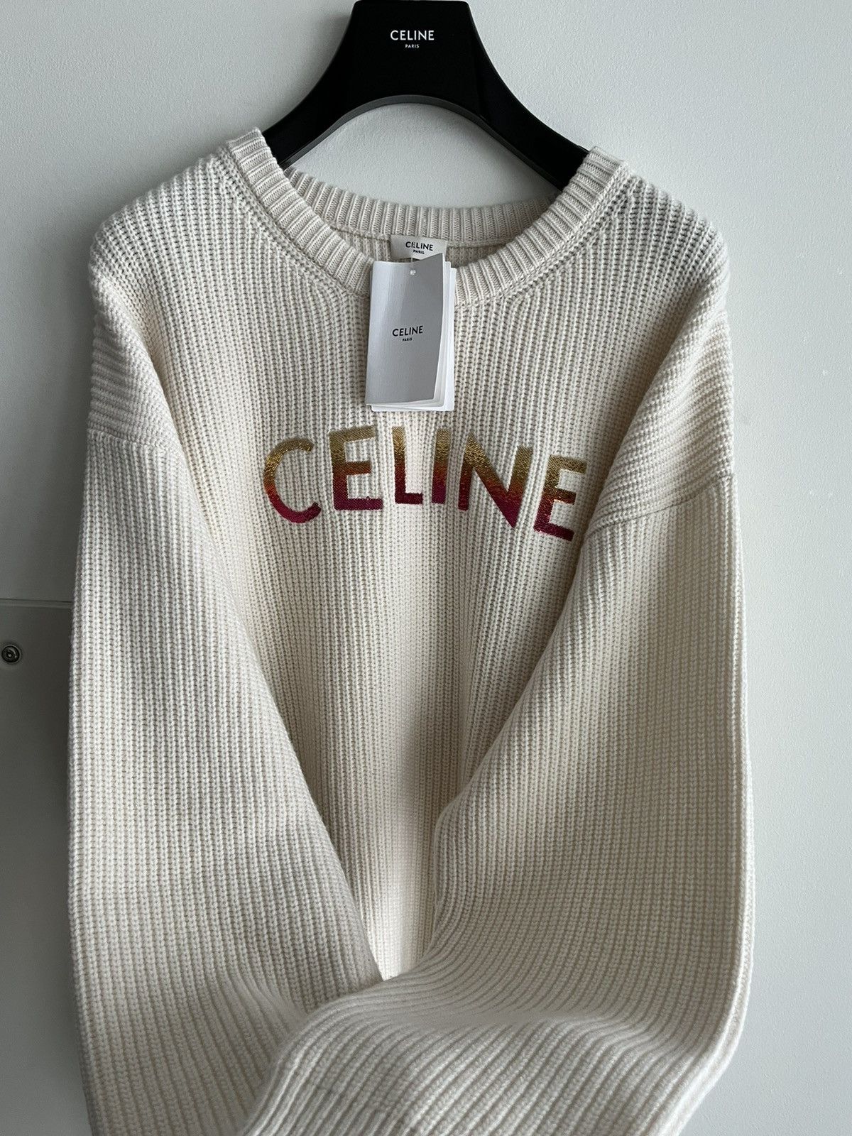 Celine × Hedi Slimane Celine by Hedi Slimane Runway Logo Wool Sweater Brand New Size US XXL / EU 58 / 5 - 12 Thumbnail