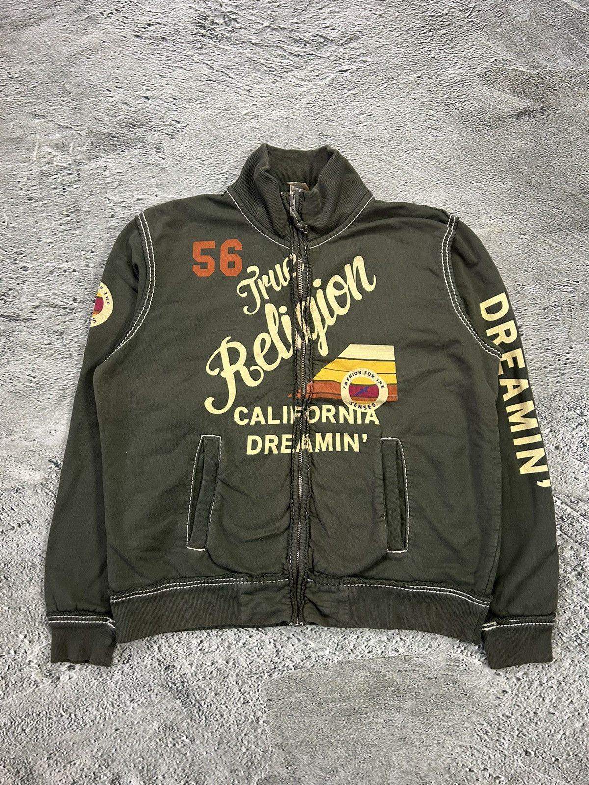 True Religion zip sweatshirt khaki big logo vintage