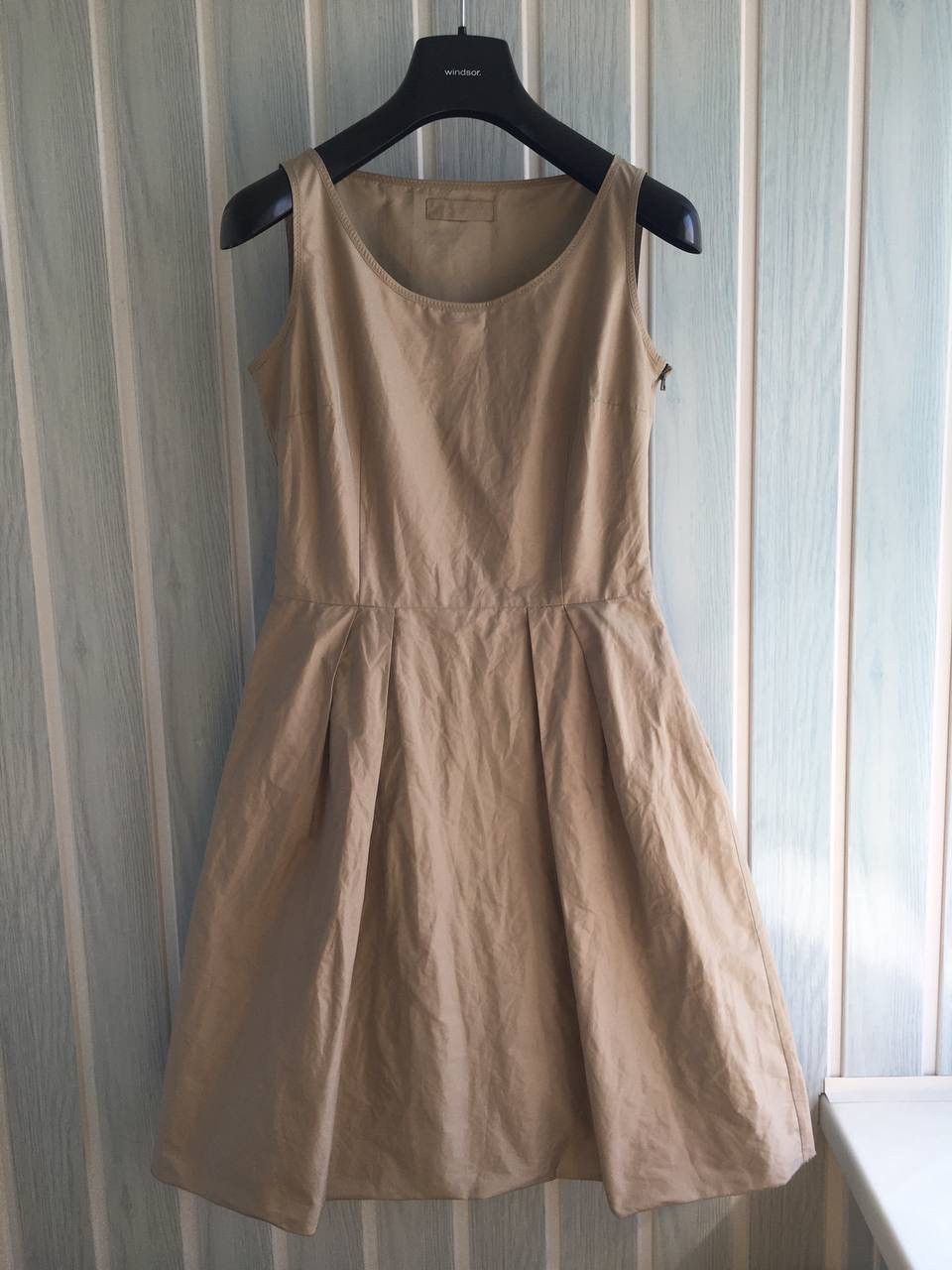 Prada Cream Polyester Zipper Sleeveless Pleated Flare Dress
