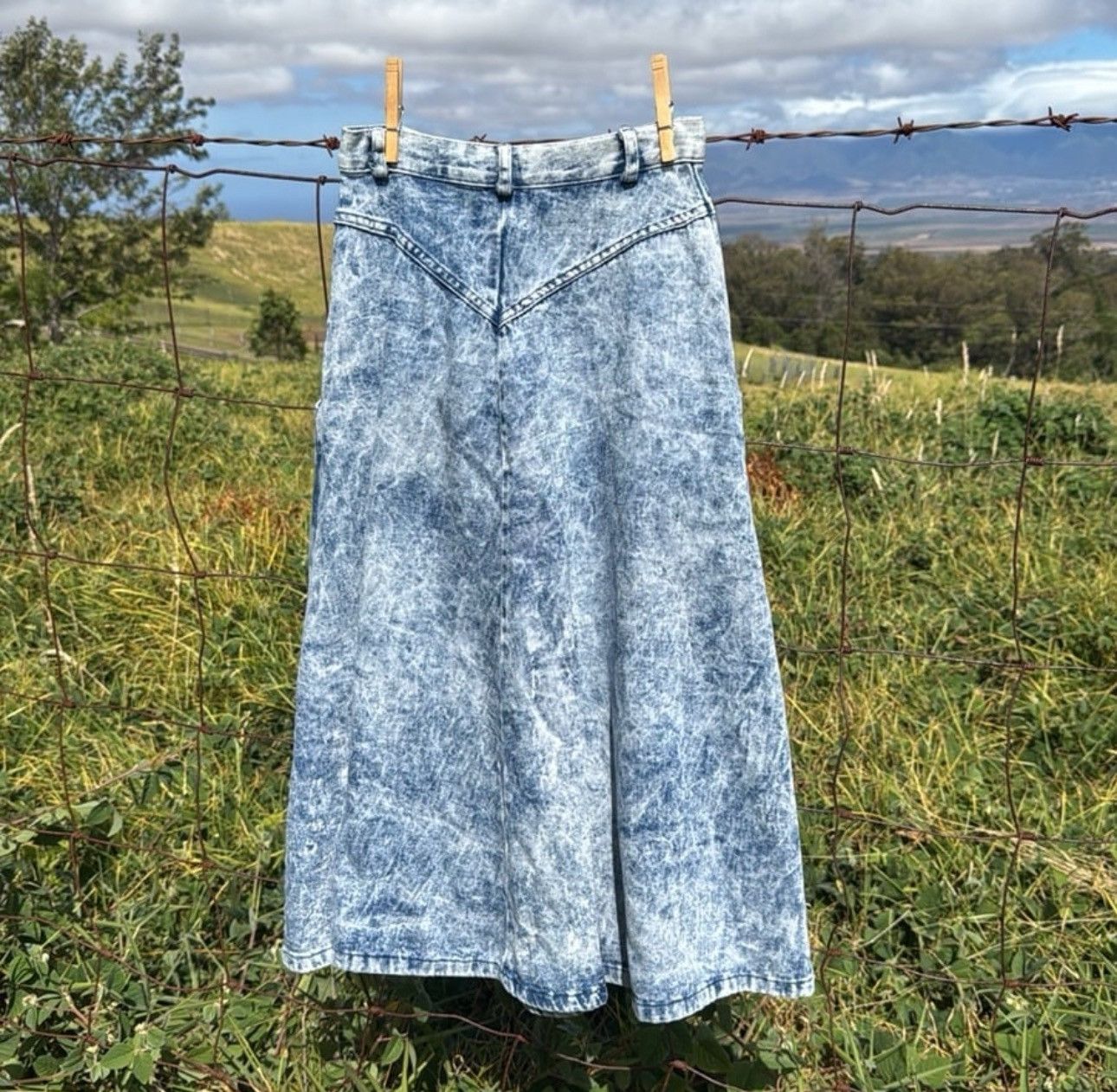 Other Vintage 80s Kayo Acid Wash Denim Western Aline MiDi Skirt Size 32" / US 10 / IT 46 - 3 Thumbnail