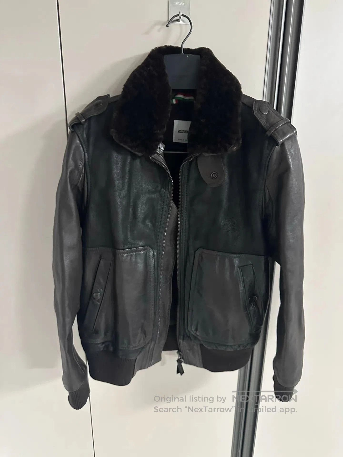 Moschino Black Leather Jacket with Fur Collar Size M. Size US M / EU 48-50 / 2 - 1 Thumbnail