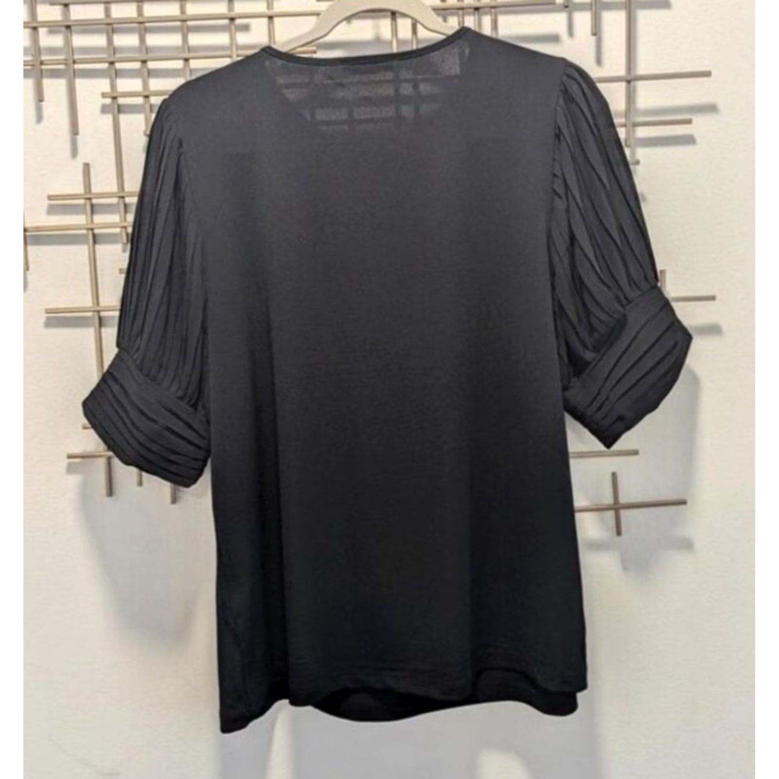Vintage Cable & Gauge Short Sleeve Blouse Women L Black Round Neck Solid Vintage No Size L / US 10 / IT 46 - 4 Thumbnail
