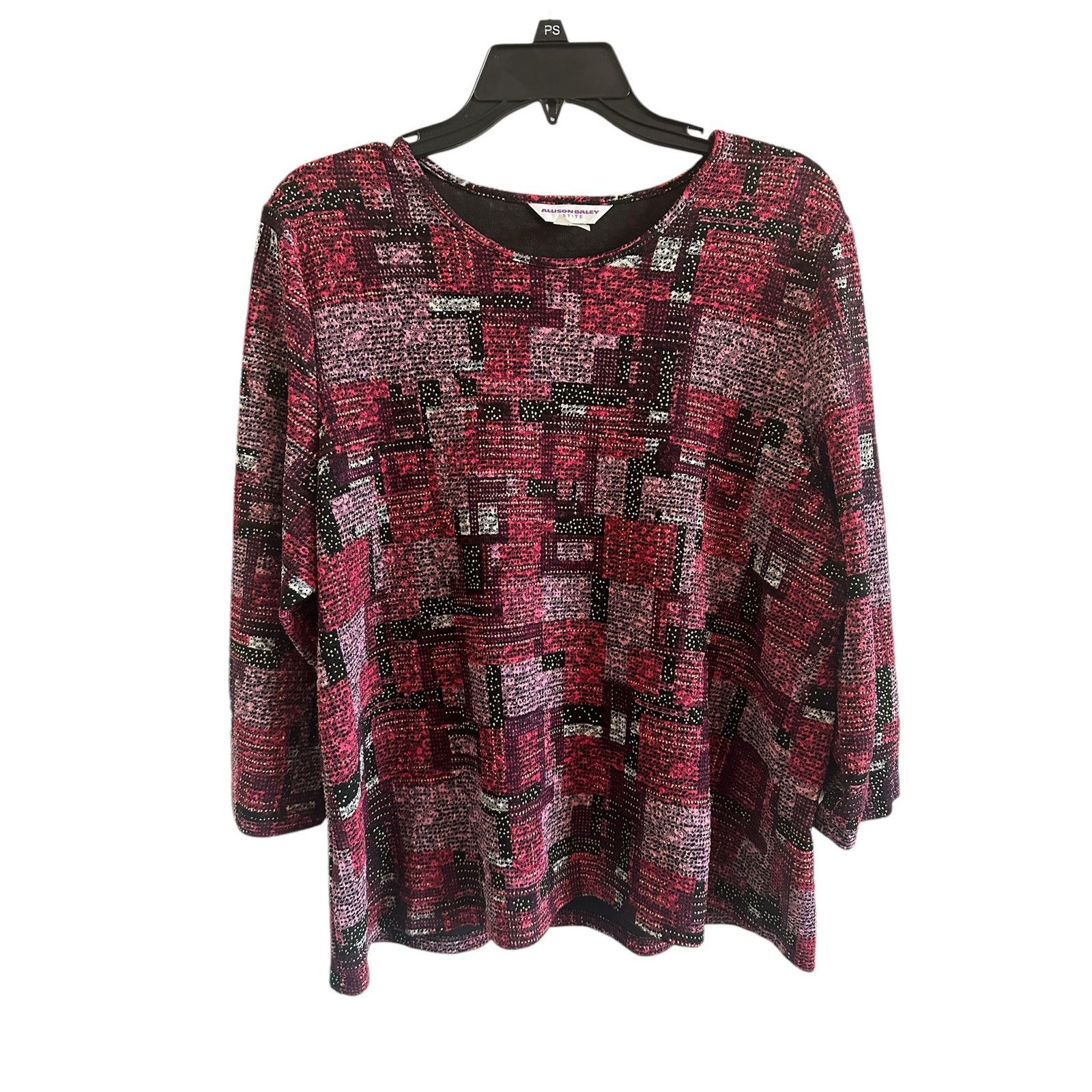Other Petite Large Crew Neck 3/4 Sleeve Purple Geometric Blouse Size L / US 10 / IT 46 - 6 Thumbnail