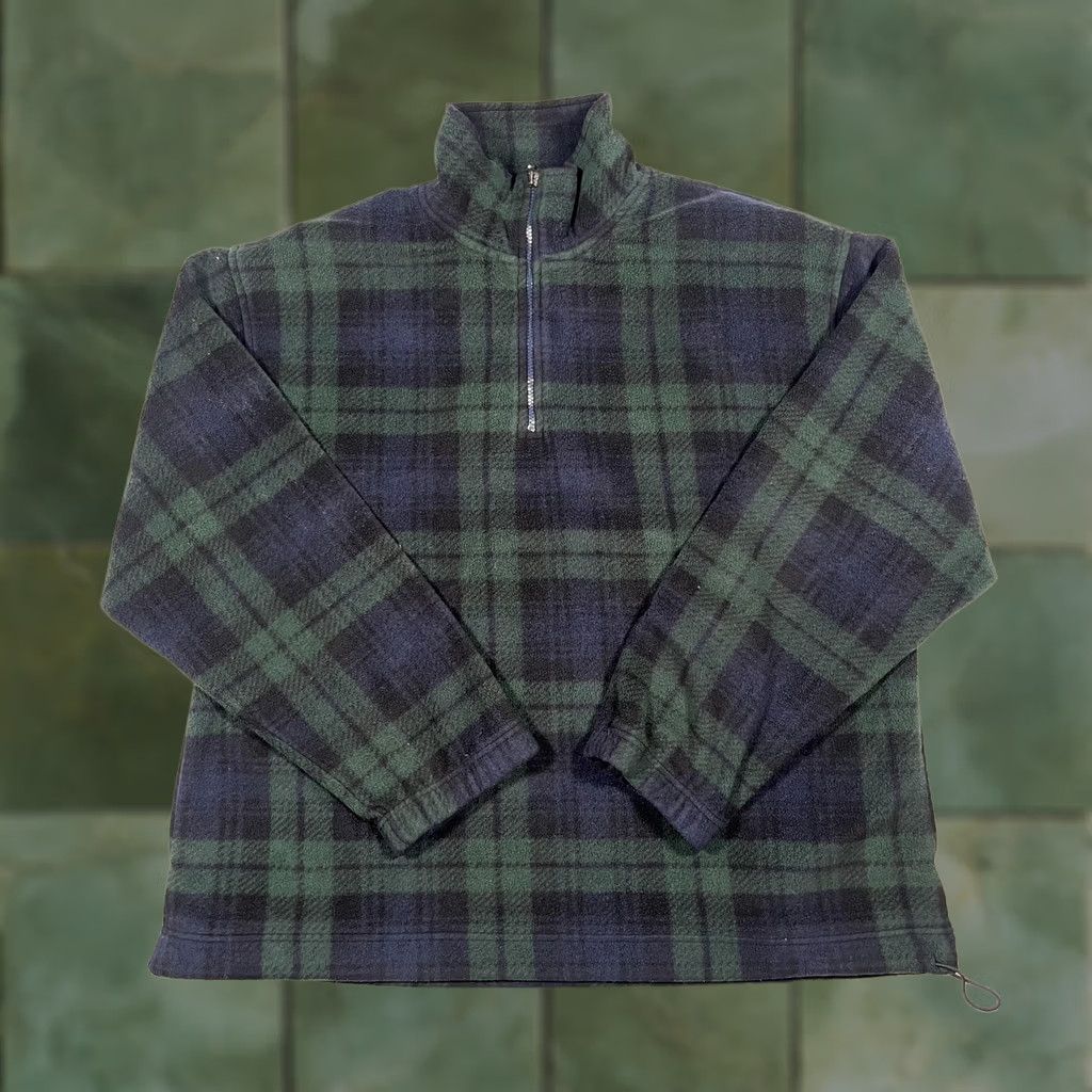 Vintage Winners Tech Fleece Pullover Mens XL Green Navy Plaid Tartan Quarter Zip Sweater Size US XL / EU 56 / 4 - 1 Thumbnail