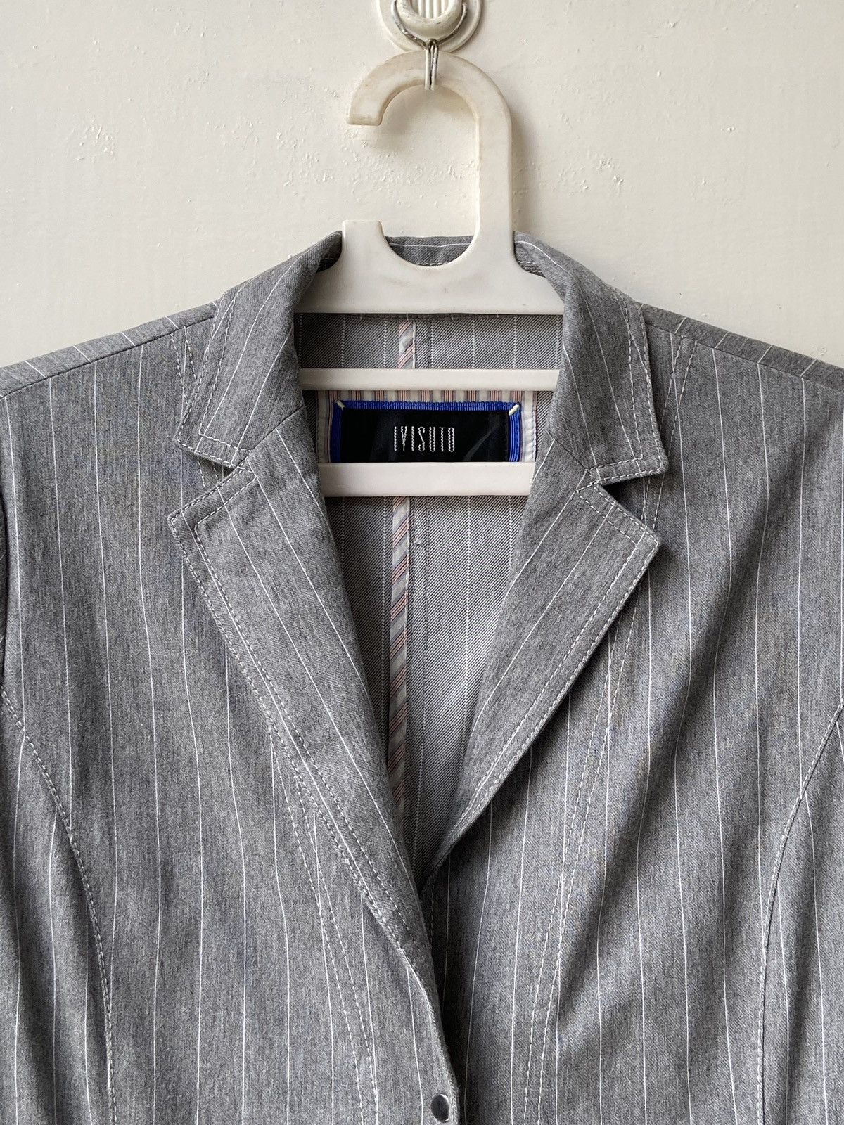 Designer × Japanese Brand IVISUTO Grey Striped Blazer Size 46L - 4 Thumbnail