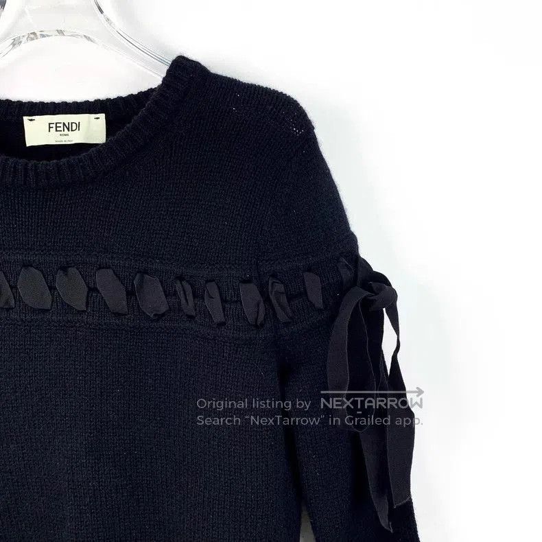 Fendi Fendi Black Ribbed Tie Neck Sweater. Size US S / EU 44-46 / 1 - 3 Thumbnail