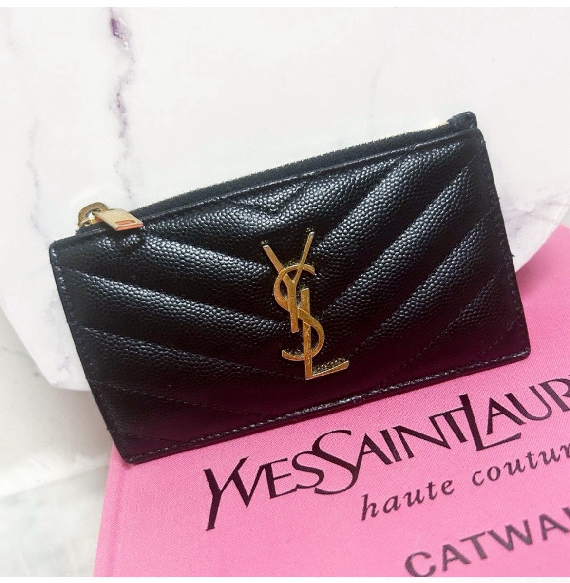 Authentic Saint Laurent Monogram Matelasse Black Card Wallet