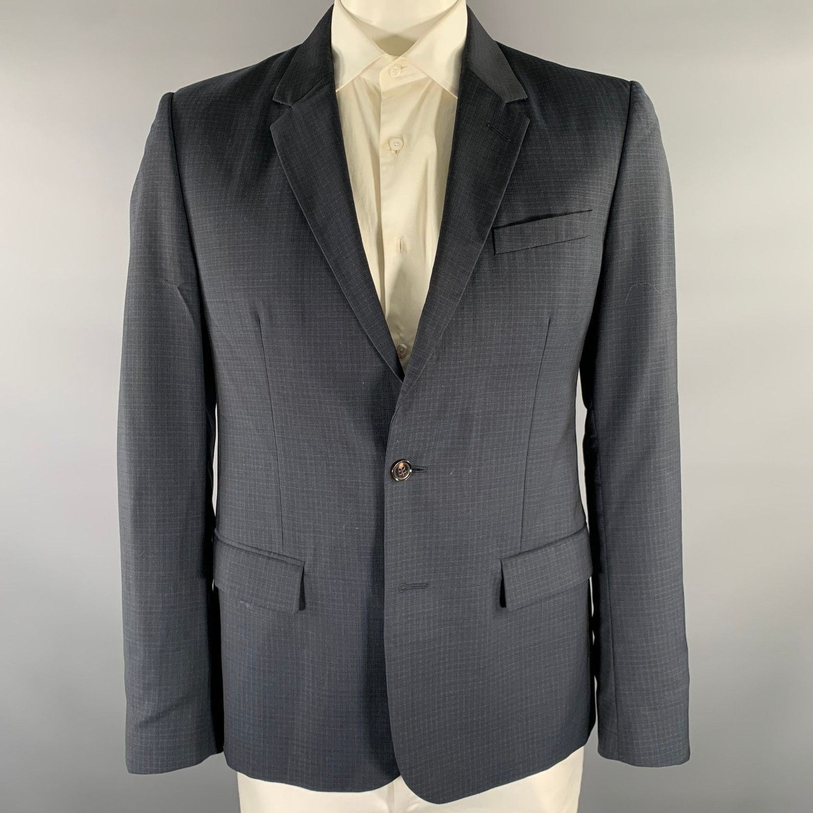Maison Margiela MAISON MARGIELA Grey Blue Plaid Wool Notch Lapel Sport Coat Size 42R - 1 Thumbnail