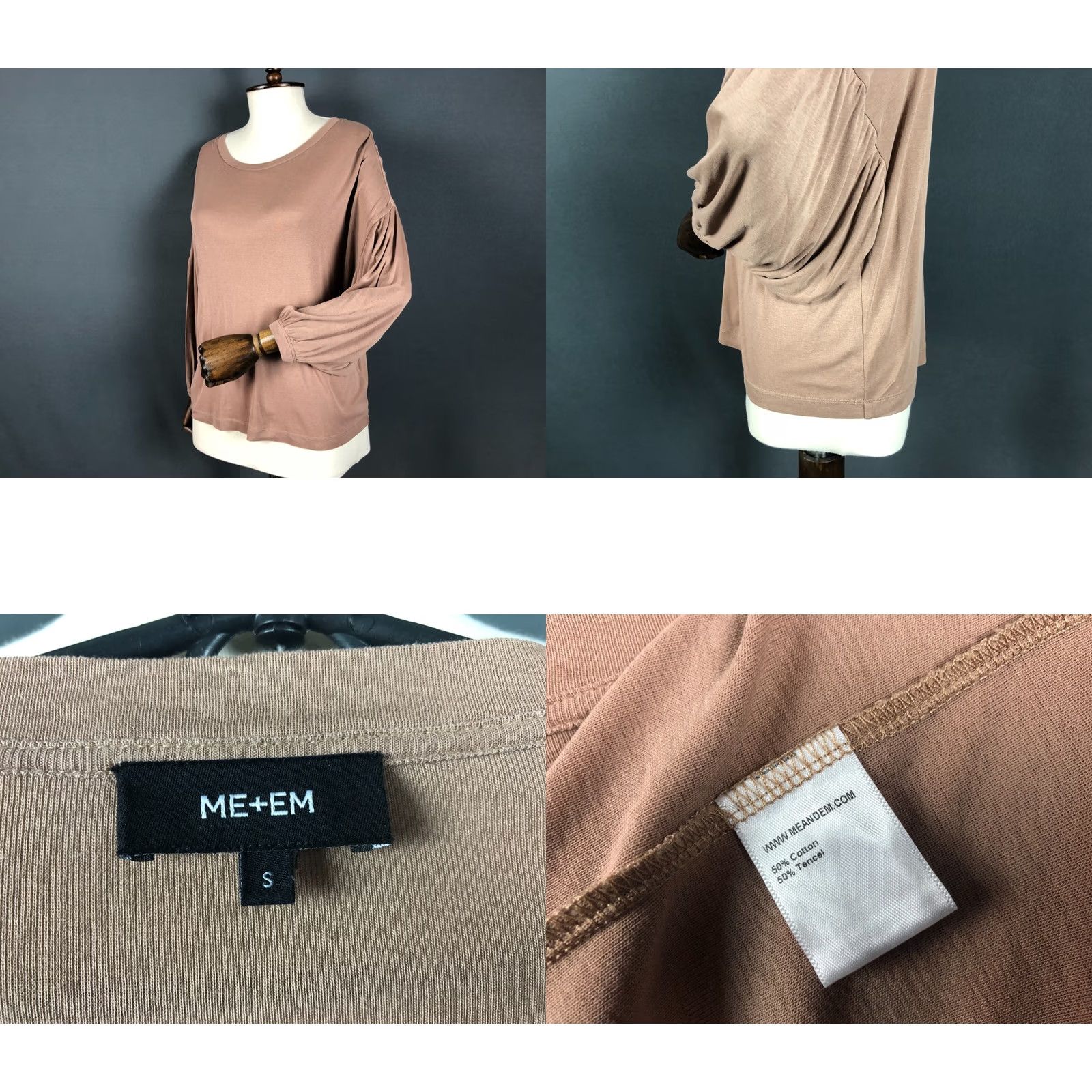 ME+EM ME+EM Blouse Shirt Womens Size S Cotton Brown Bell Sleeve Round Neck 3/4 Sleeve Regular Fit Classic Pattern Size S / US 4 / IT 40 - 8 Thumbnail