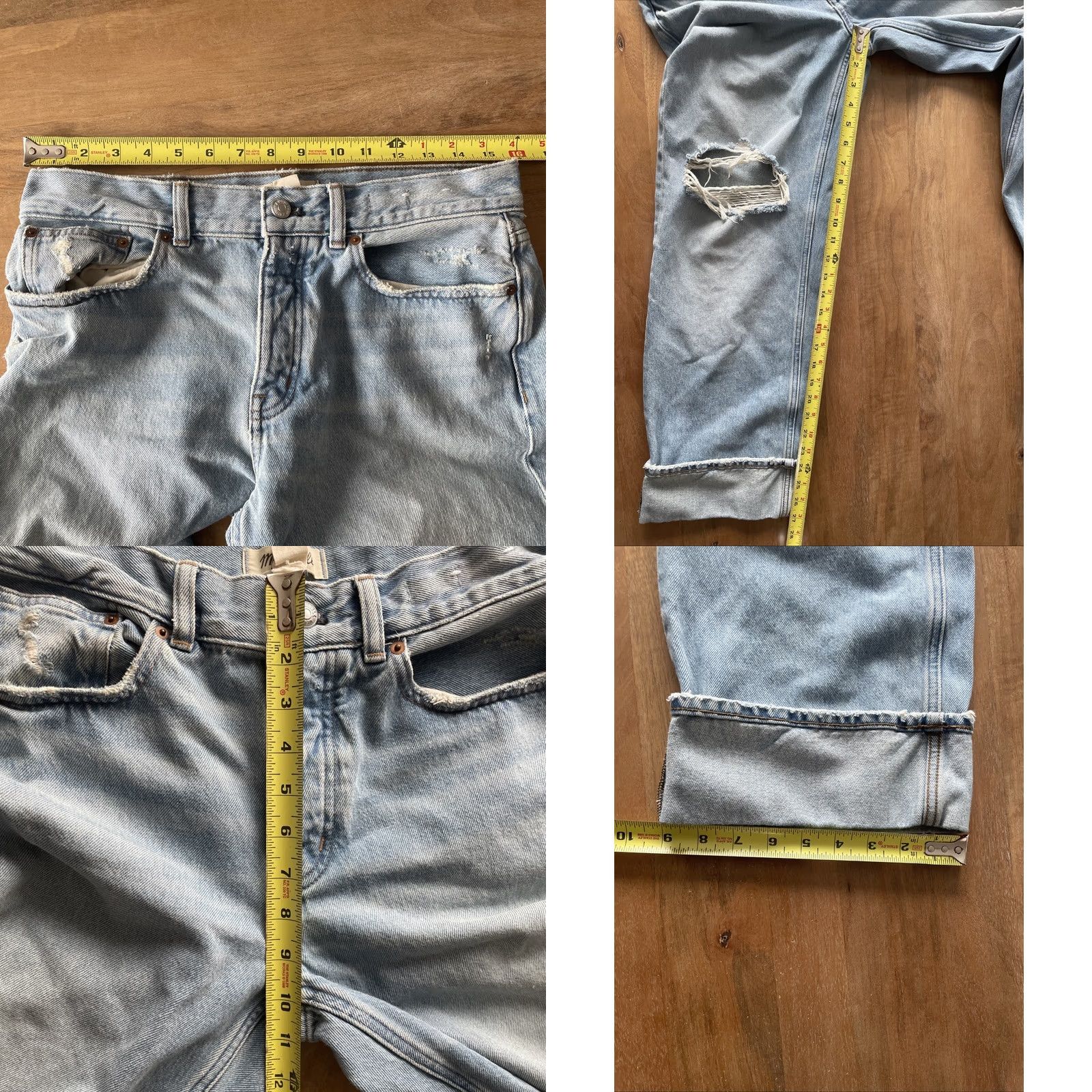 Madewell Madewell Jeans Womens 26P Relaxed Wide-Leg Distressed Denim Cuffed 32x27 Blue Leather? (Note: Original does not include leather) Size 26" / US 2 / IT 38 - 8 Thumbnail