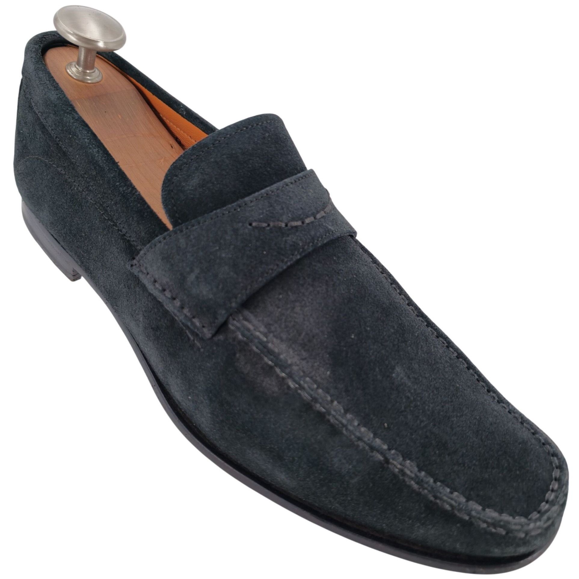 Santoni Italy Navy Blue Suede Leather Dress Shoes Mens 10D