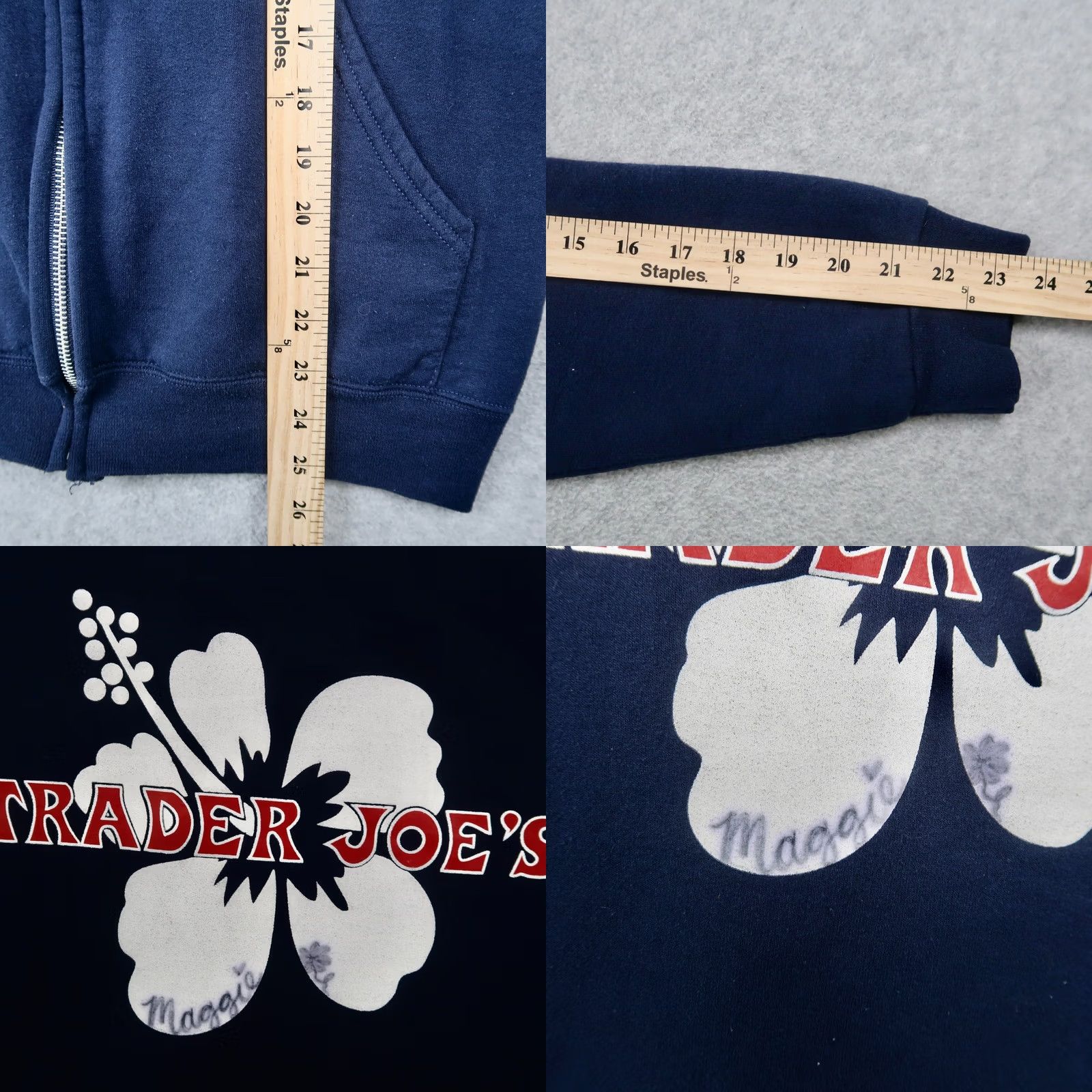 Vintage Trader Joe's Zip Up Hoodie Unisex S Blue Sweatshirt Logo Graphic Full Zip Hooded Pockets Crew Neck Floral Pattern Size US S / EU 44-46 / 1 - 8 Thumbnail