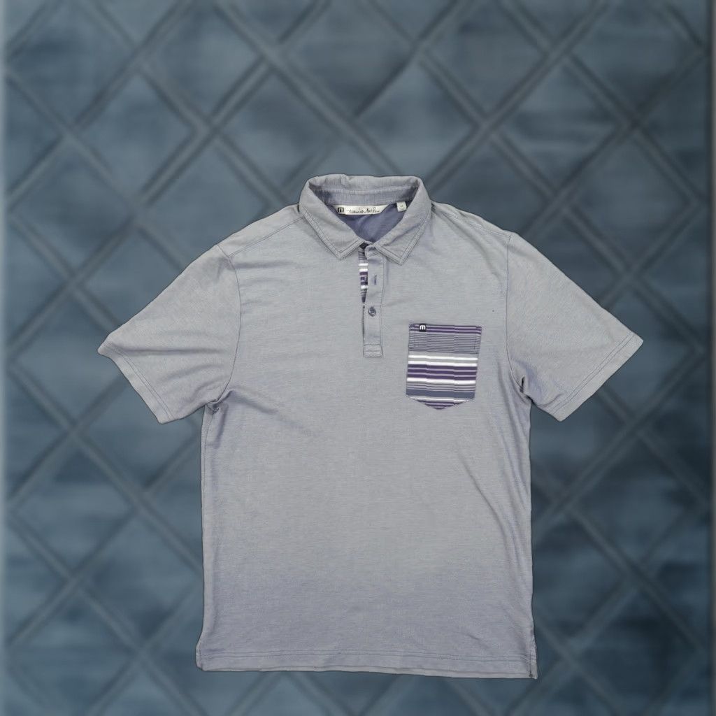 TravisMathew Travis Mathew Polo Shirt Men M Gray Striped Pocket Golf Performance Stretch Size US M / EU 48-50 / 2 - 1 Thumbnail