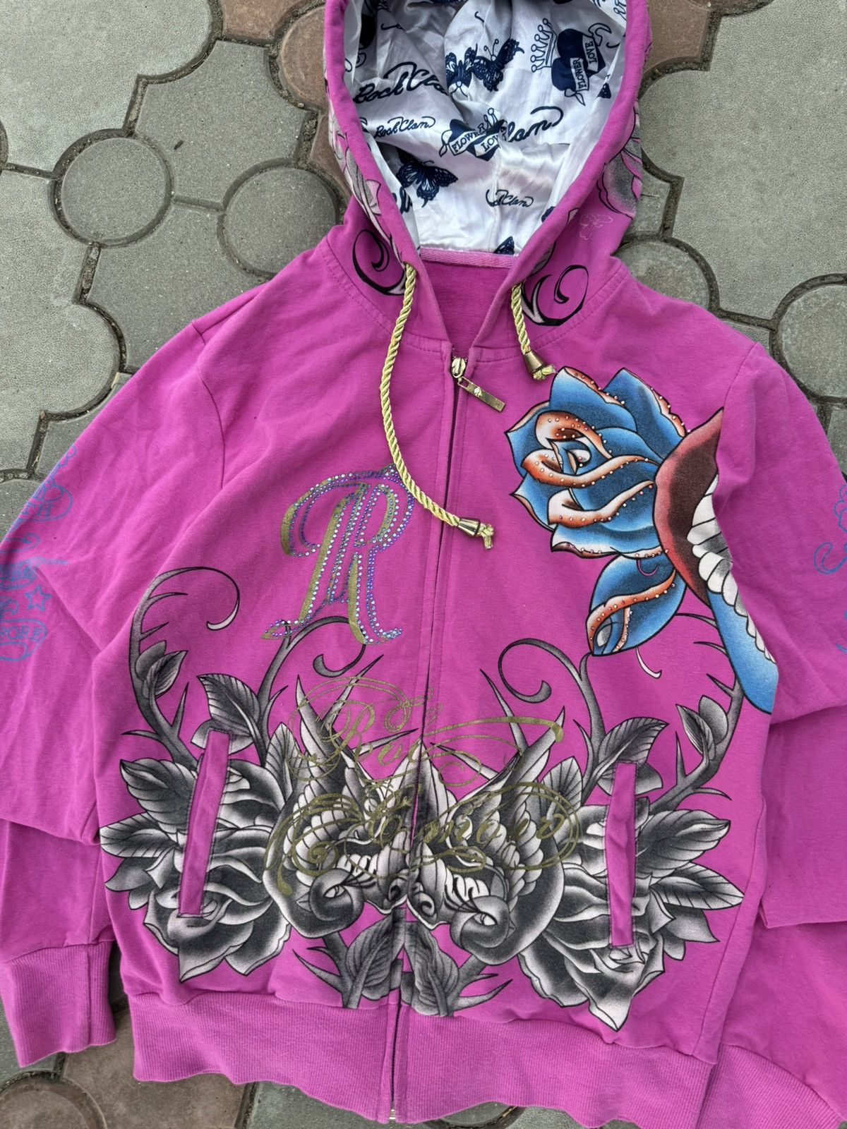 Vintage Ed Hardy Style Zip Hoodie Y2K