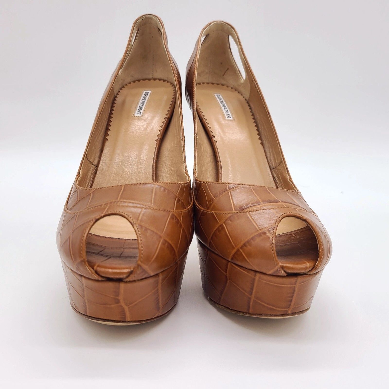 Emporio Armani Emporio Armani LIMITED Tan Leather Croc 5" Stilettos w/ COA Size US 9 / IT 39 - 6 Thumbnail