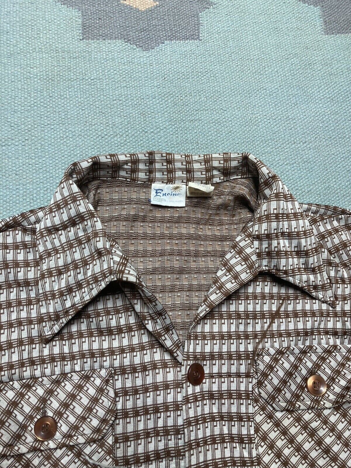 Vintage 70s polyester knit disco shirt Encino California mod hipp XL Size US XL / EU 56 / 4 - 4 Thumbnail