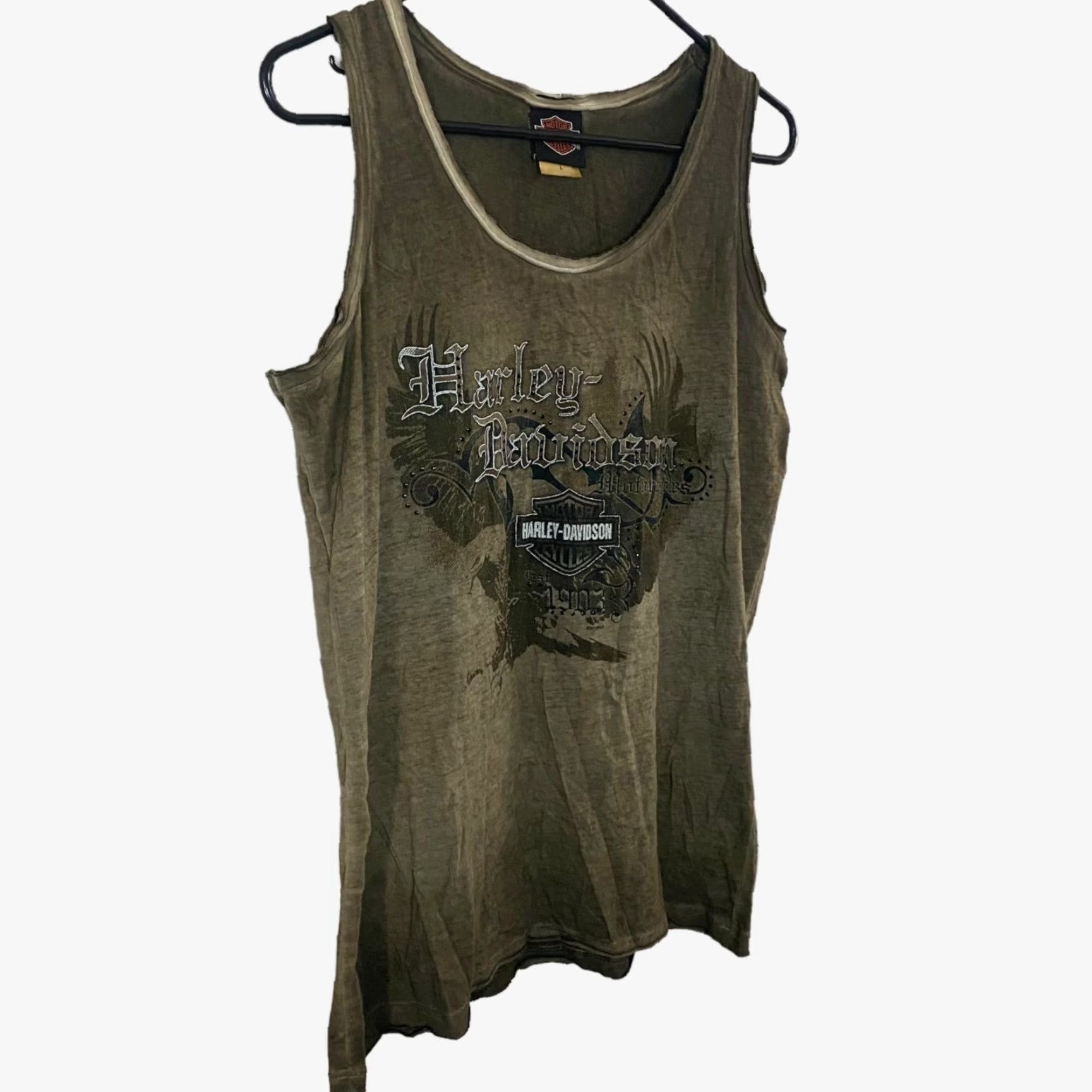 Harley Davidson Harley Davidson Distressed Tank Top Womens Large Brown Sleeveless Studded Size L / US 10 / IT 46 - 2 Thumbnail