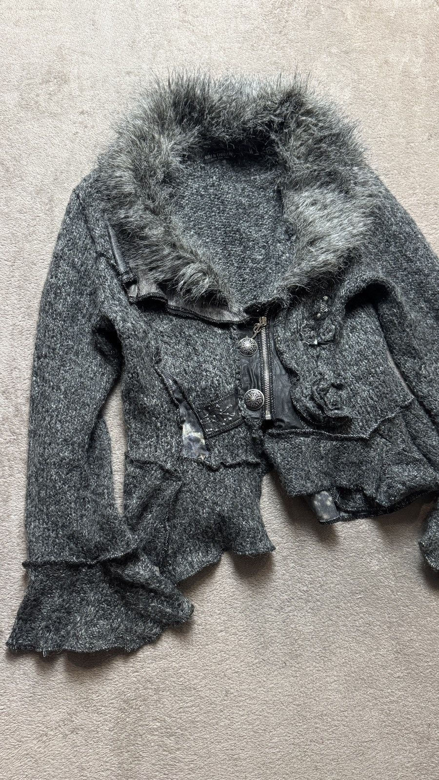 Le Grande Bleu (L.G.B.) Y2K Faux Fur Knit Wool Blend Boho Steampunk Jacket LGB Style Size L / US 10 / IT 46 - 2 Thumbnail