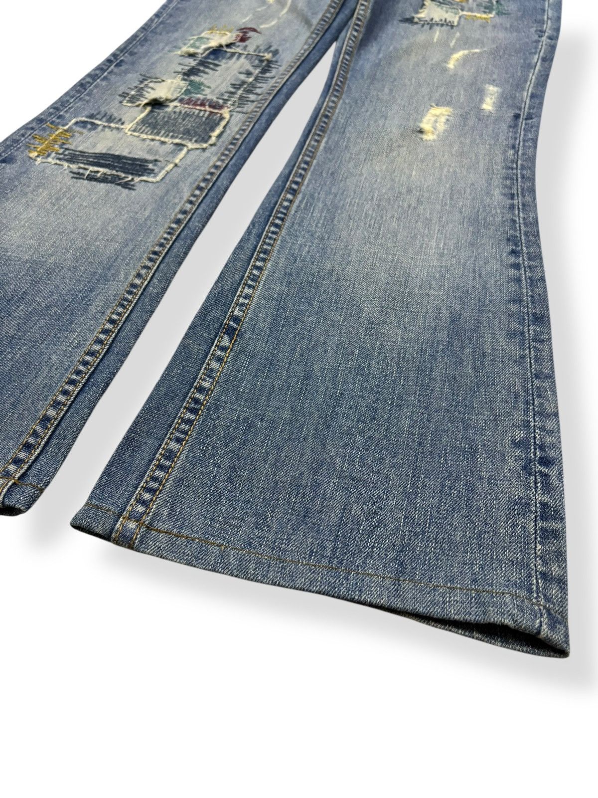 Kapital Vtg Japanese Brand Ia:rl Patchwork Flare Distressed Jeans Size 30" / US 8 / IT 44 - 8 Thumbnail