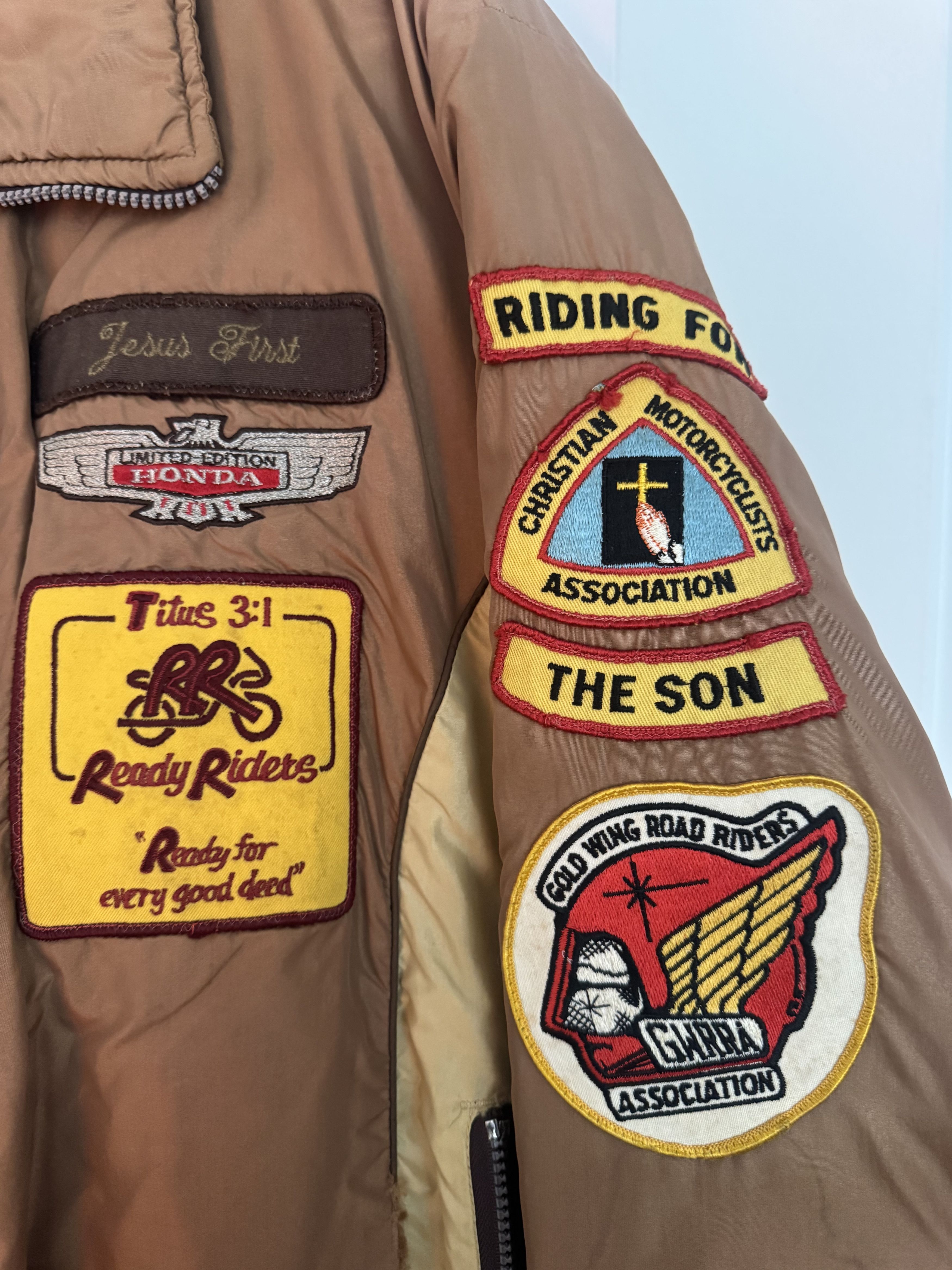 Vintage Vintage HONDALINE “RIDING FOR JESUS” Motorcycle Bomber Size US XL / EU 56 / 4 - 3 Thumbnail