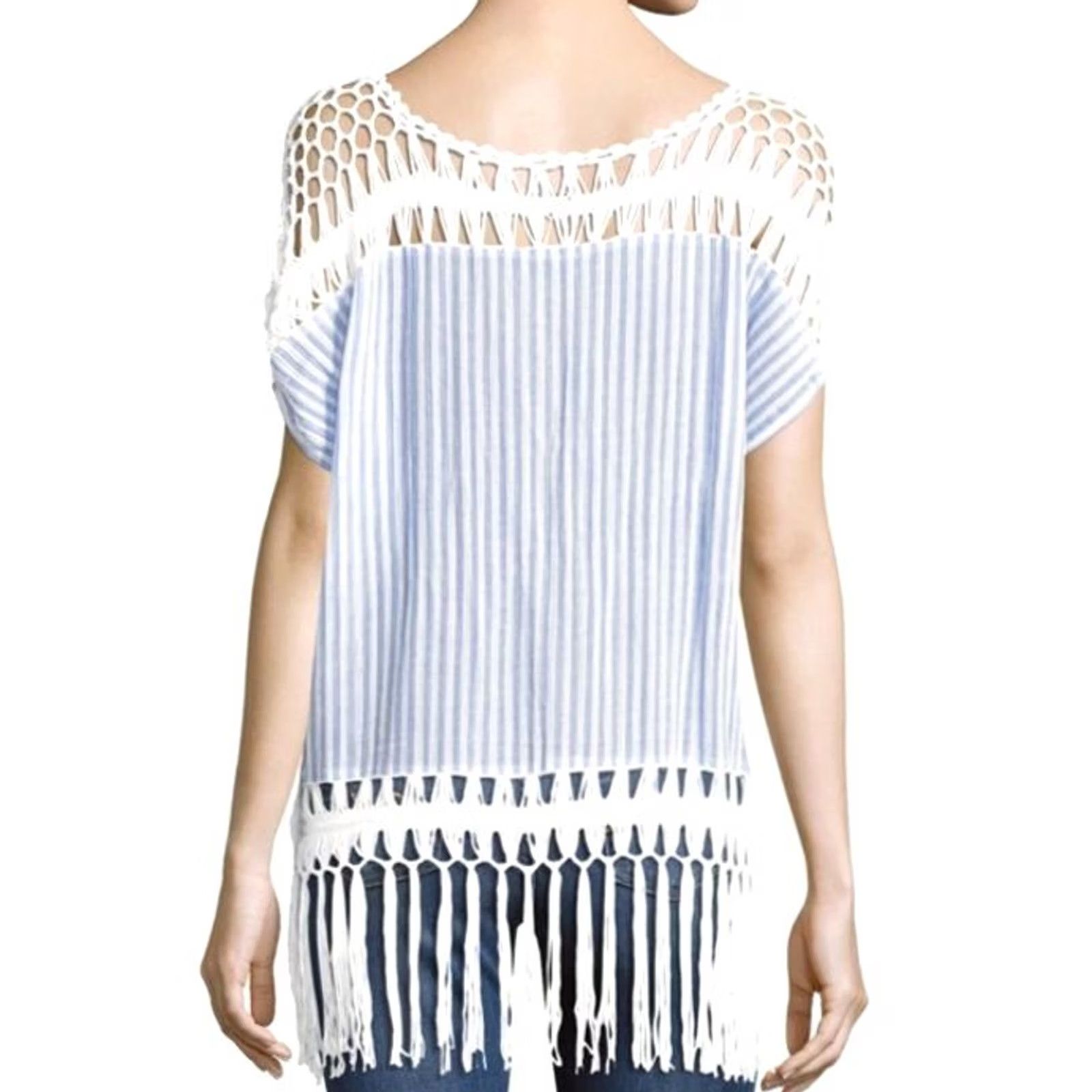 Steve Madden Steve Madden Crochet Cotton Beach Tunic Swim Cover-up Chambray Stripe One Size Blue Women Cover Up Shirt Womens Beach Cover-Up Size ONE SIZE - 2 Thumbnail