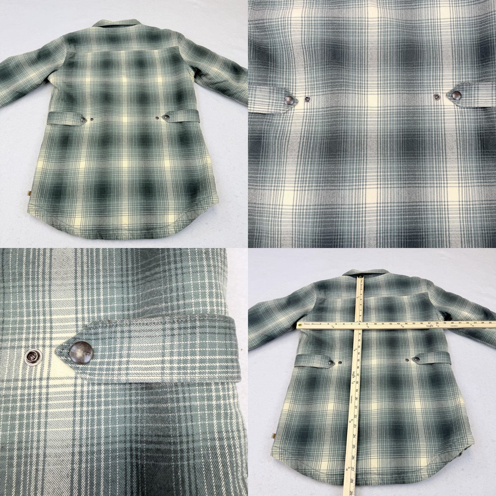 Carhartt VINTAGE Carhartt Jacket Womens Small Green Plaid Sherpa Lined Flannel Shacket Snap Front Size S / US 4 / IT 40 - 8 Thumbnail