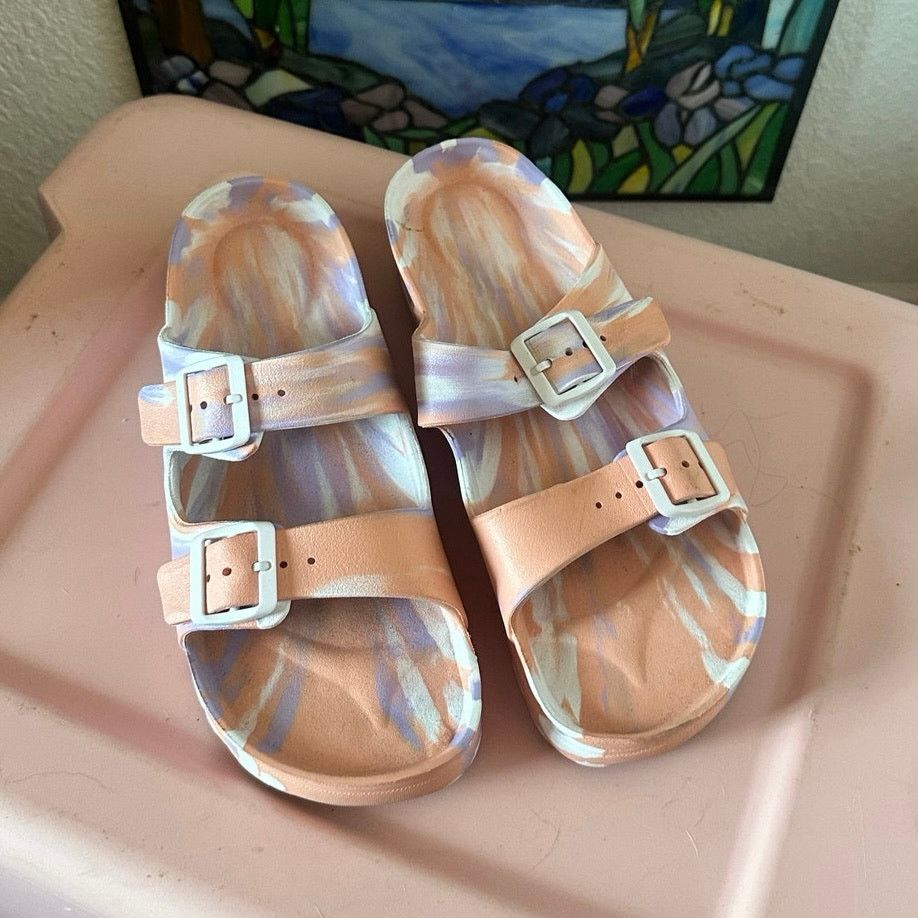 Other no boundaries purple orange white tie dye slides sandals Size US 9 / IT 39 - 1 Thumbnail