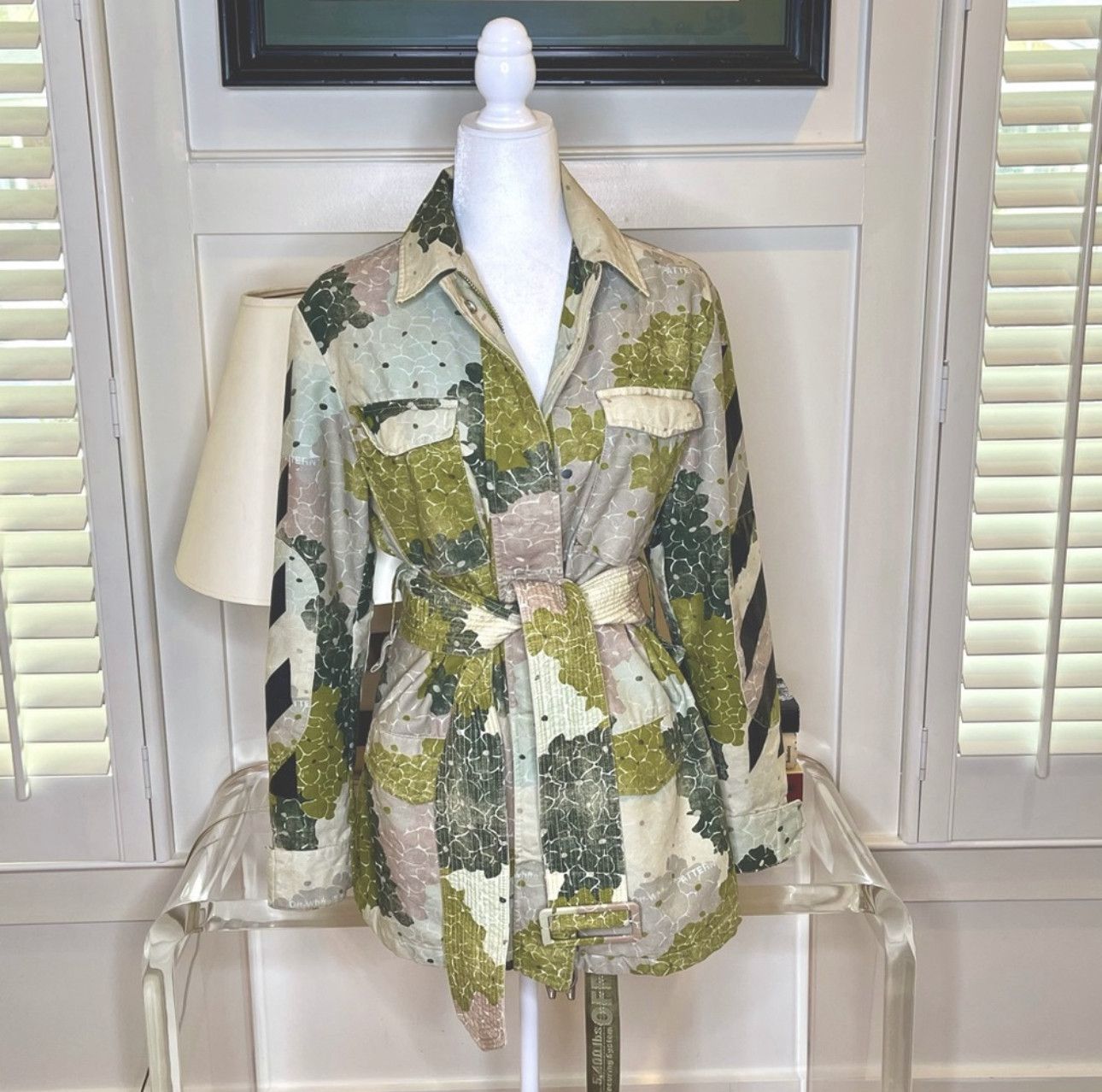image of Off White Virgil Abloh Floral Cotton Denim Utility Jacket in Green, Women's (Size Medium)