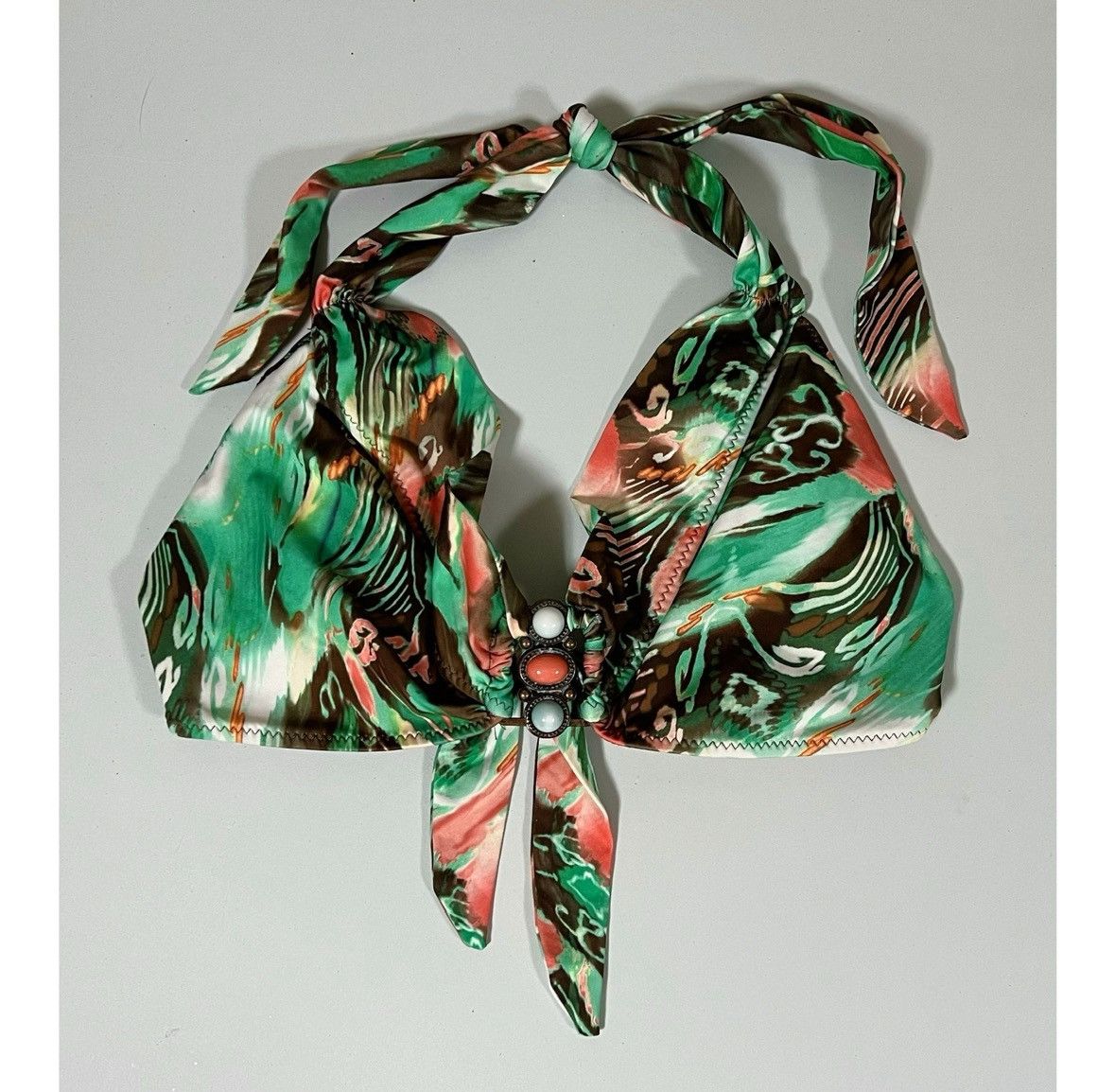 Other Green Brown Beaded Patterned Bikini Top Bathing Suit Size L🤎 Size L / US 10 / IT 46 - 2 Thumbnail