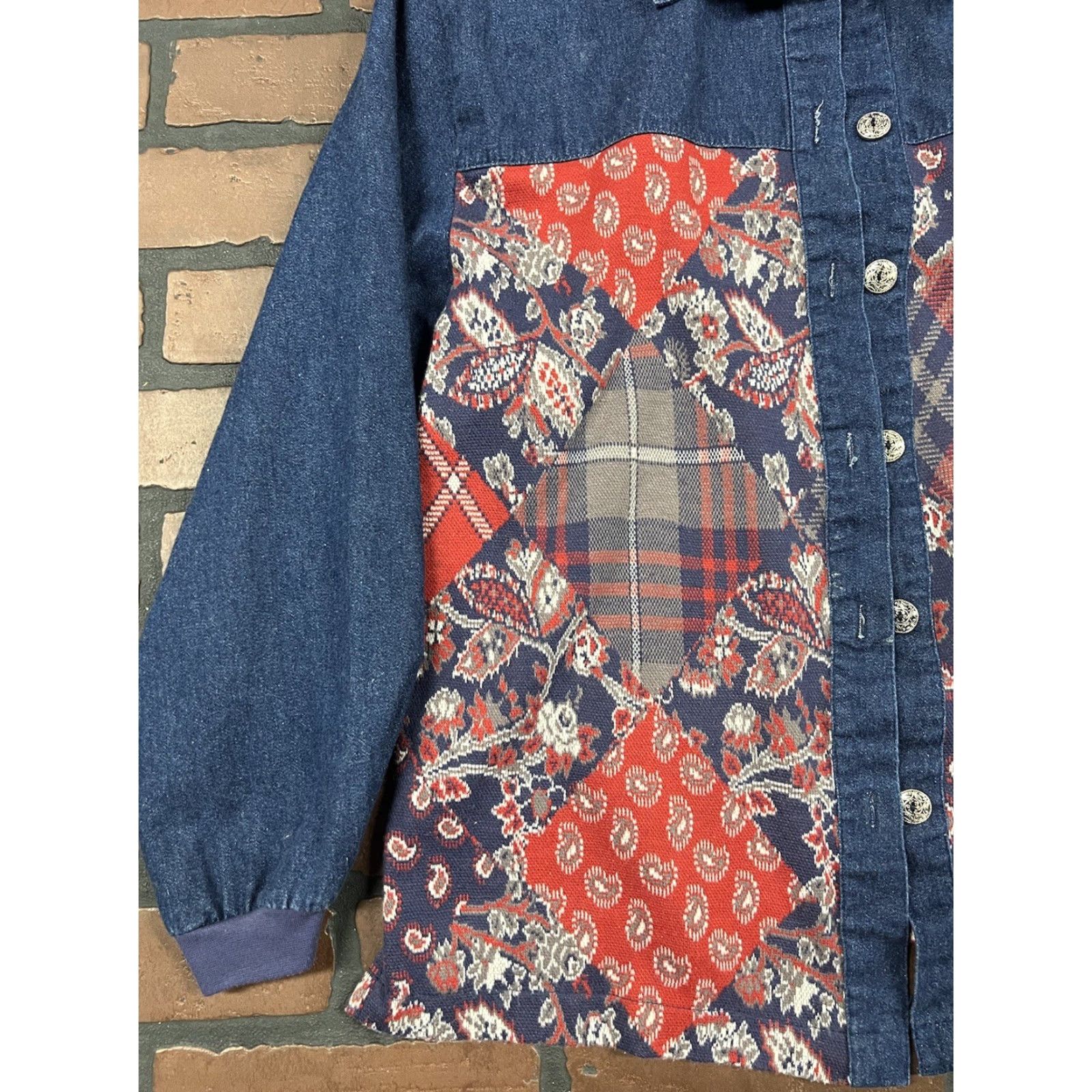 Denime Aileen Denim Paisley Patchwork Button Down Jacket Womens L Multicolor Size L / US 10 / IT 46 - 3 Thumbnail