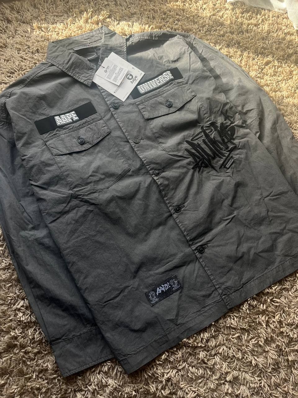 Aape × Bape × Japanese Brand A Bathing Ape Gray Embroidered Shirt Size US M / EU 48-50 / 2 - 3 Thumbnail