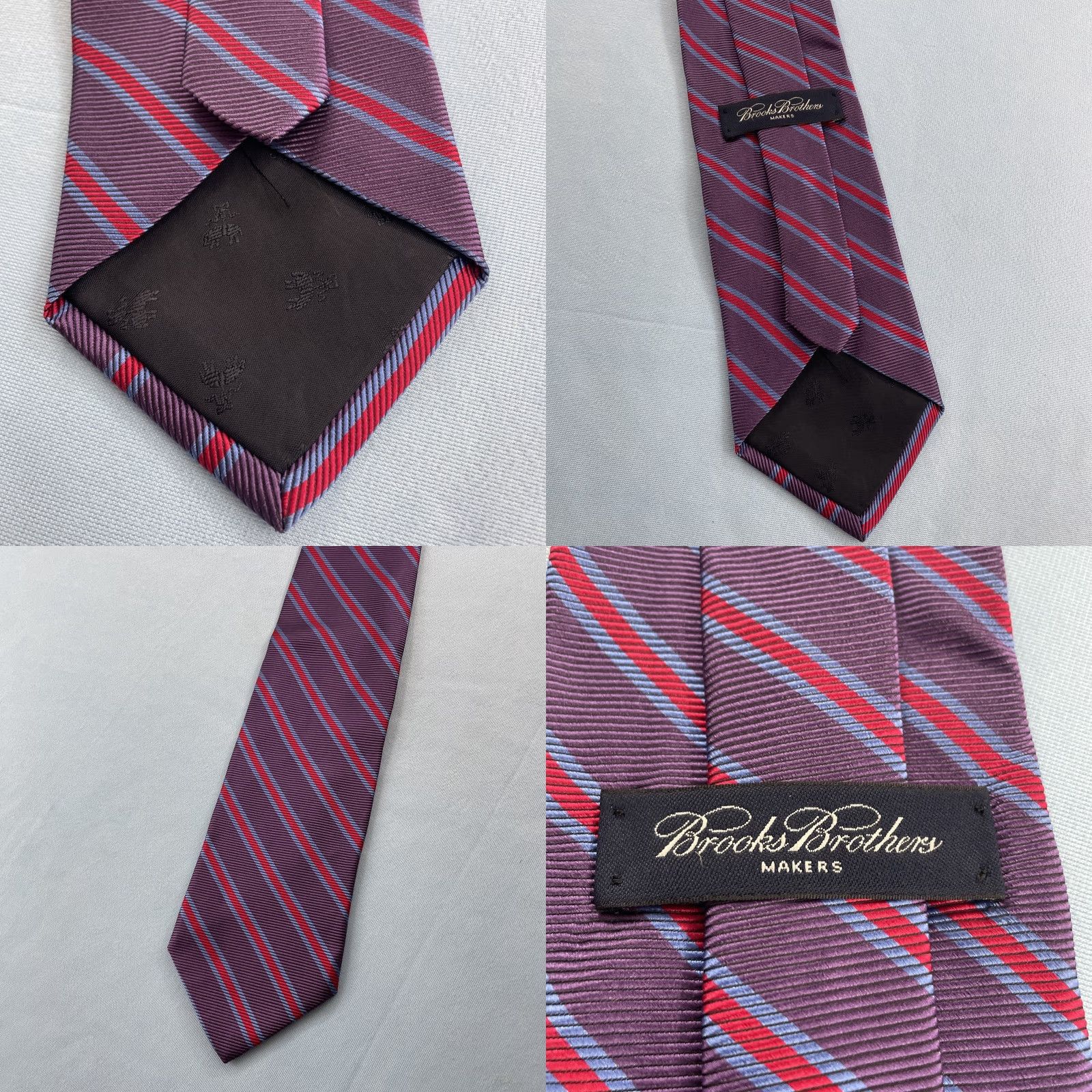 Brooks Brothers VINTAGE Brooks Brothers Makers Silk Tie Stripe Purple Blue Red Repp NeckTie 4x57 Handmade USA 100% Silk Woven Tie Capsule Wide Necktie Mens Size ONE SIZE - 9 Thumbnail