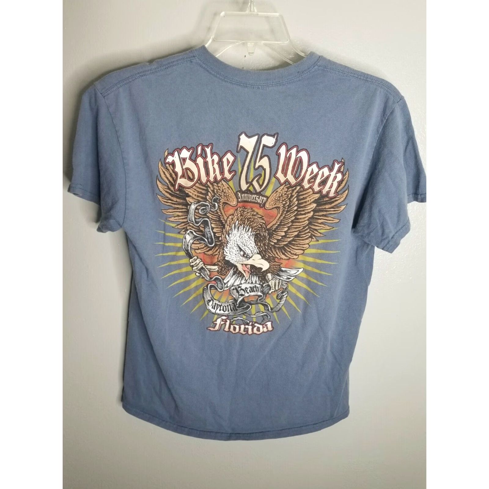 Gildan Mens M Daytona Beach Bike Week 75th Anniversary Blue T Shirt Double Sided Size US M / EU 48-50 / 2 - 2 Thumbnail