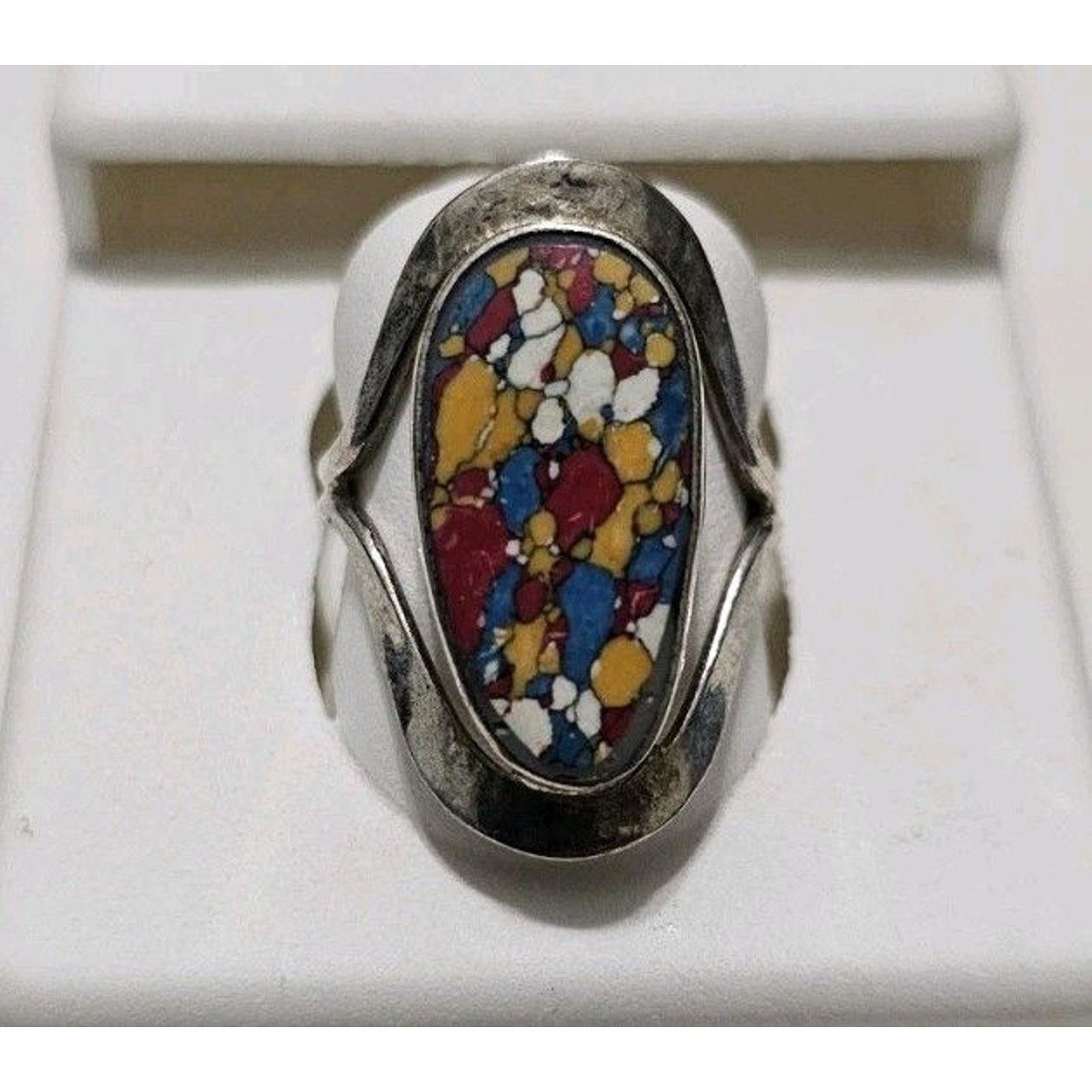 Other Rainbow Mosaic Jasper Style Gemstone 925 Silver Ring Size 6 Size ONE SIZE - 1 Thumbnail