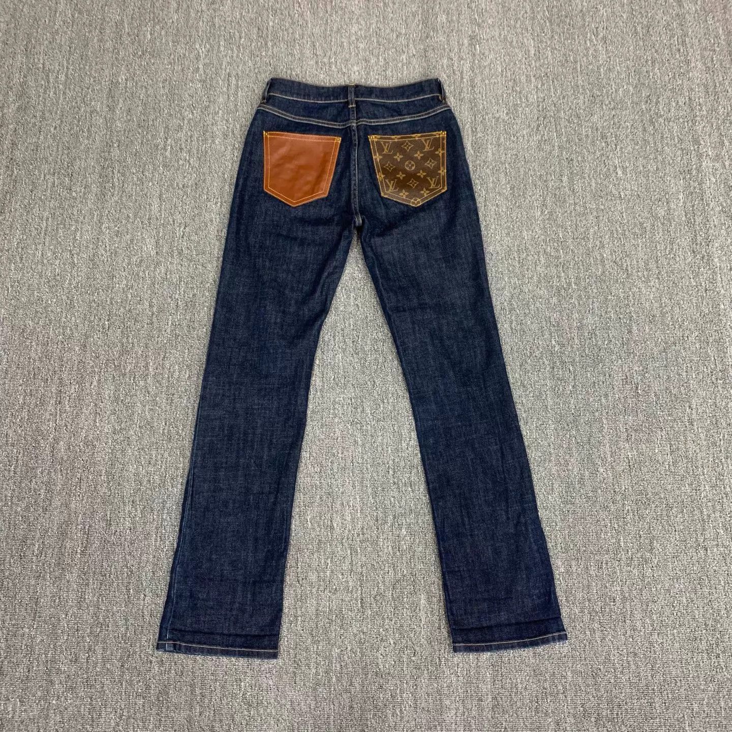 Louis Vuitton LV Blue Monogram Leather Pocket Jeans 34 98 New Size 25" / US 0 / IT 36 - 2 Thumbnail