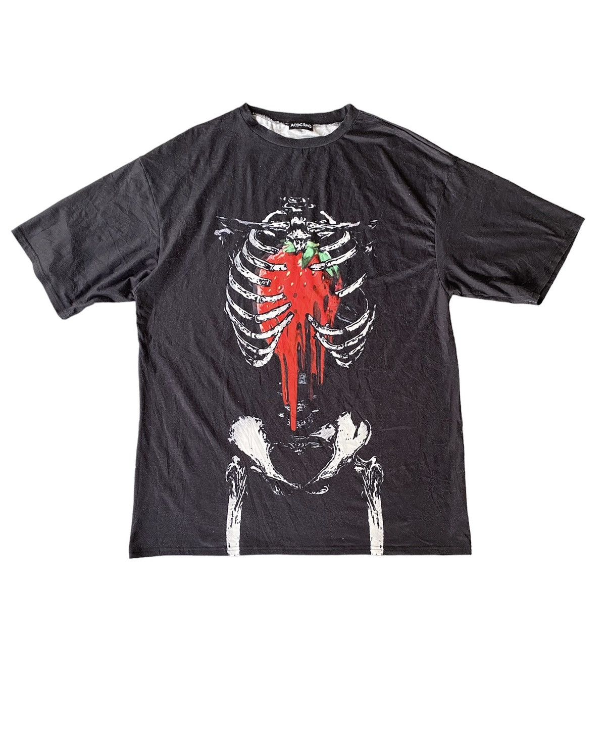 image of 20471120 x Ppfm Acdc Rag Japan Skeleton Strawberry Hearts Tee in Black, Men's (Size XL)