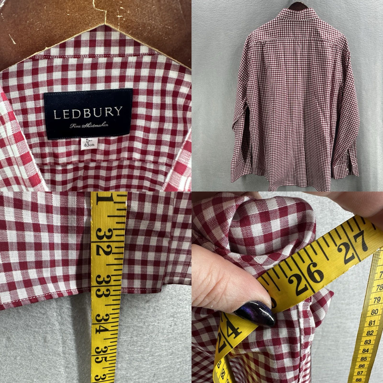 Vintage Ledbury Shirt Mens 17 43 Gingham Casual Preppy Cotton Button Front Picnic Preppy Shirt Mens Red Cotton Button-Up Long Sleeve Collared Button-Down Size US XL / EU 56 / 4 - 8 Thumbnail