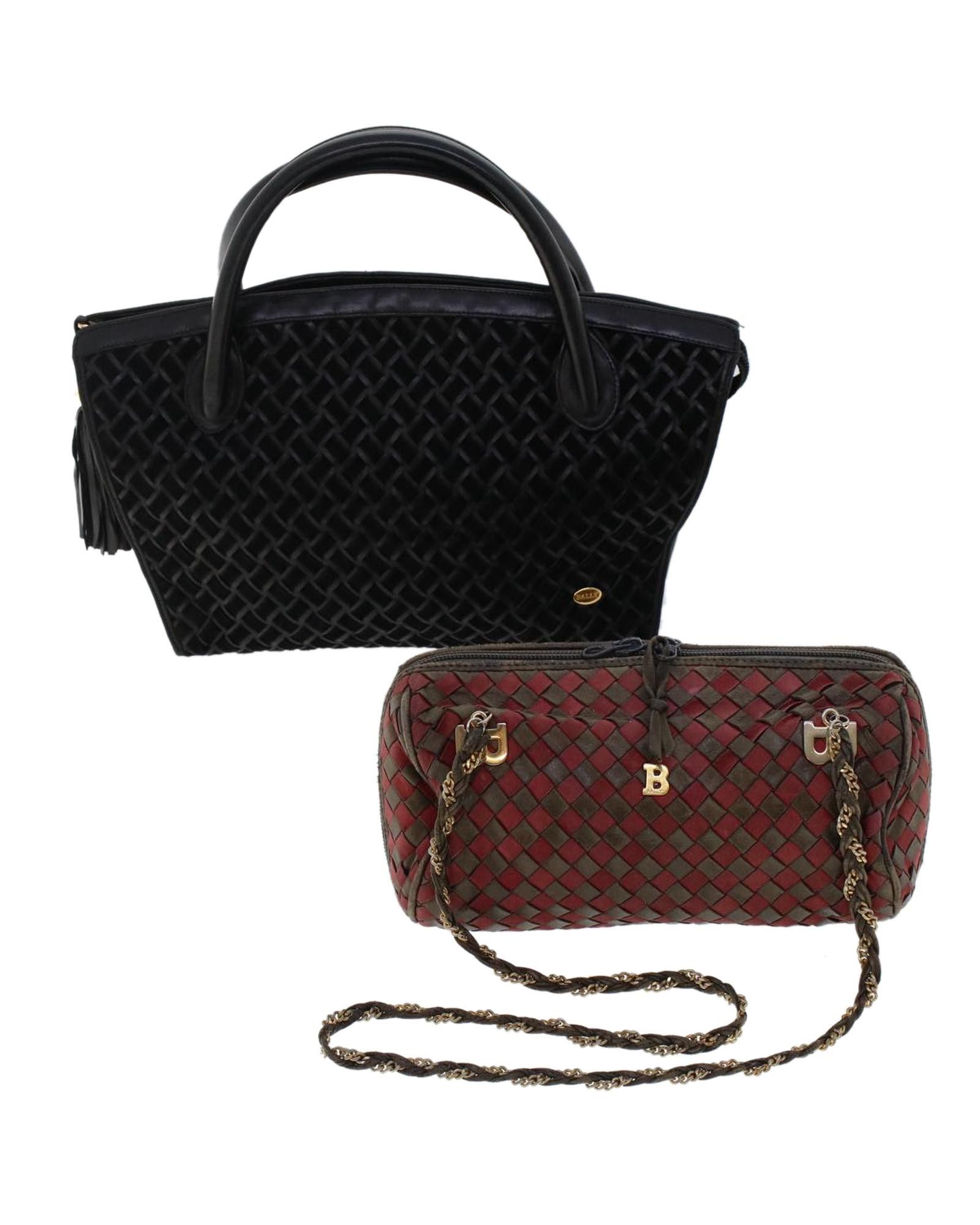 image of Bally Leather Chain Hand Bag 2Set Red Black, Women's