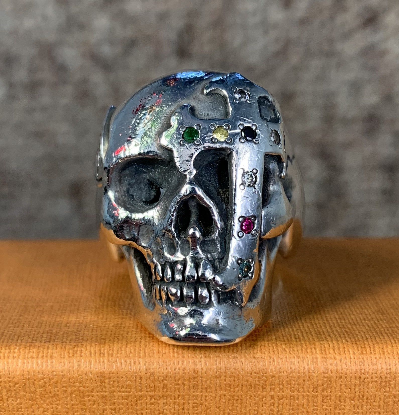 Number (N)ine SS05 "Nightcrawler" Bejeweled Silver Skull Ring Size ONE SIZE - 2 Thumbnail