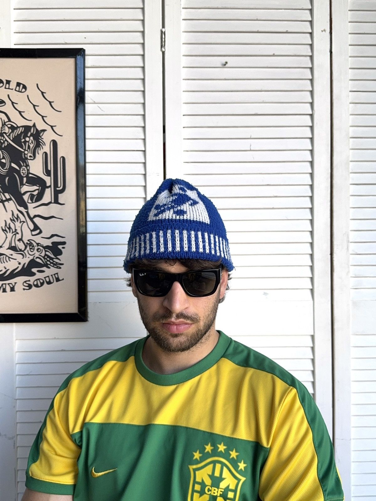 Vintage Vintage 80s Football Soccer Knit Beanie Hat Oldschool Size ONE SIZE - 1 Thumbnail