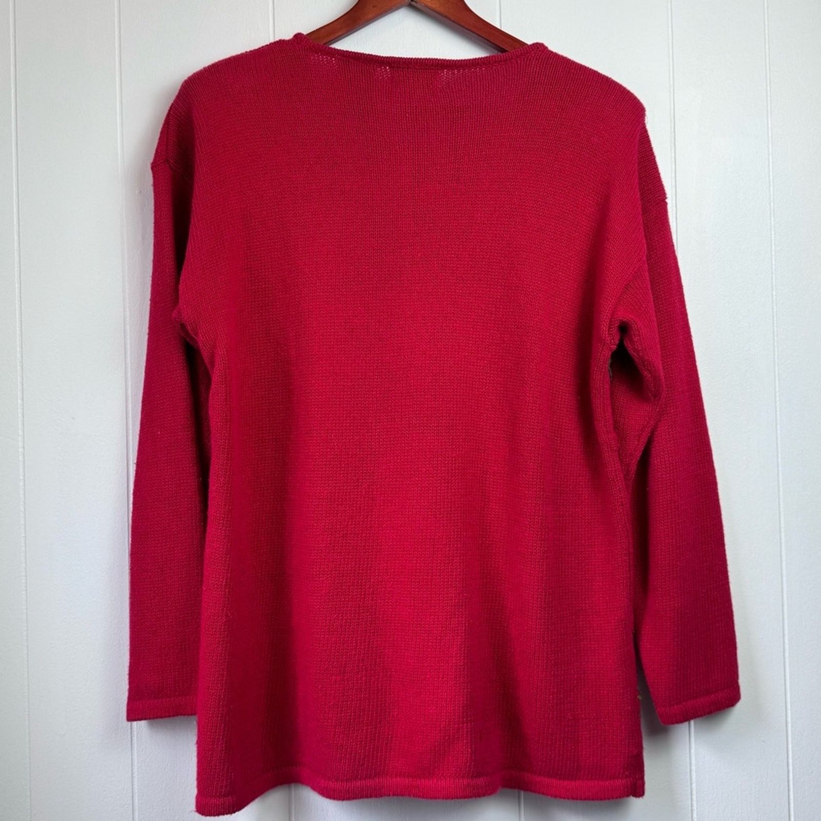 Vintage Christmas Red Beaded Appliqué Pullover Sweater Women’s M/L Size M / US 6-8 / IT 42-44 - 12 Thumbnail