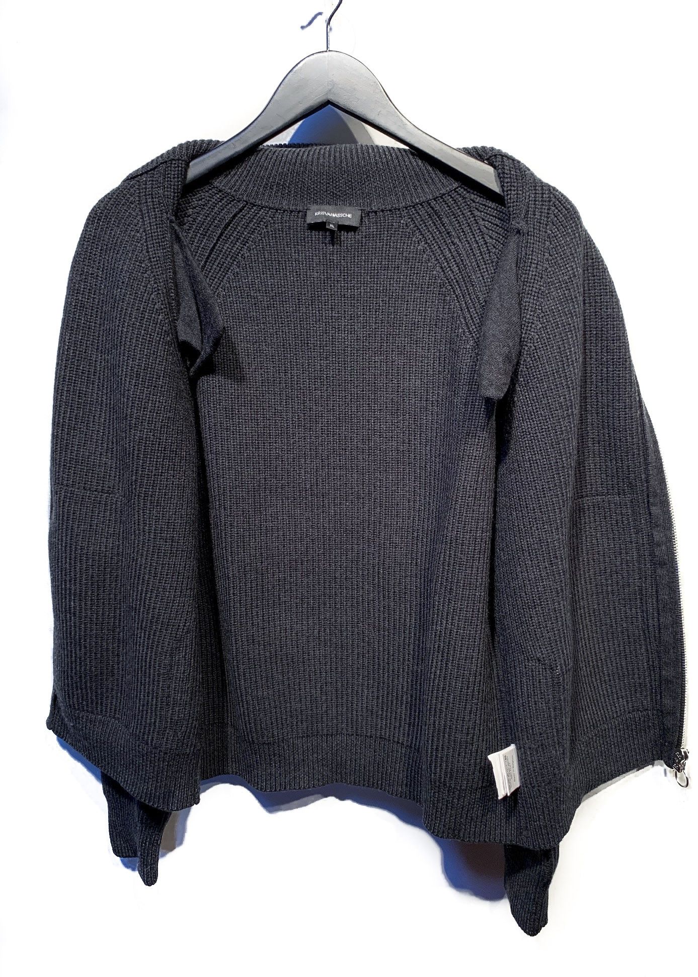 Kris Van Assche Kris Van Assche Grey Wool Ribbed Zip-up Pocketed Sweater Size US XL / EU 56 / 4 - 8 Thumbnail