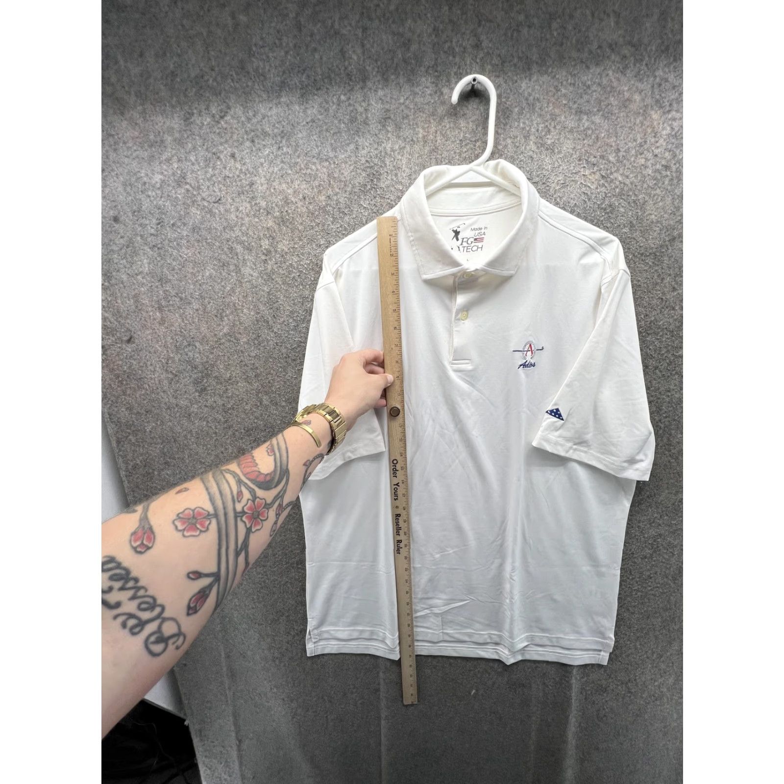 Vintage FG Tech Golf Polo Shirt Mens Large White Short Sleeve Adios Logo Made In USA Size US L / EU 52-54 / 3 - 3 Thumbnail