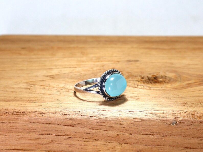 Handmade Chalcedony Ring: 925 Sterling Silver Ring, March Birthstone Size ONE SIZE - 2 Thumbnail