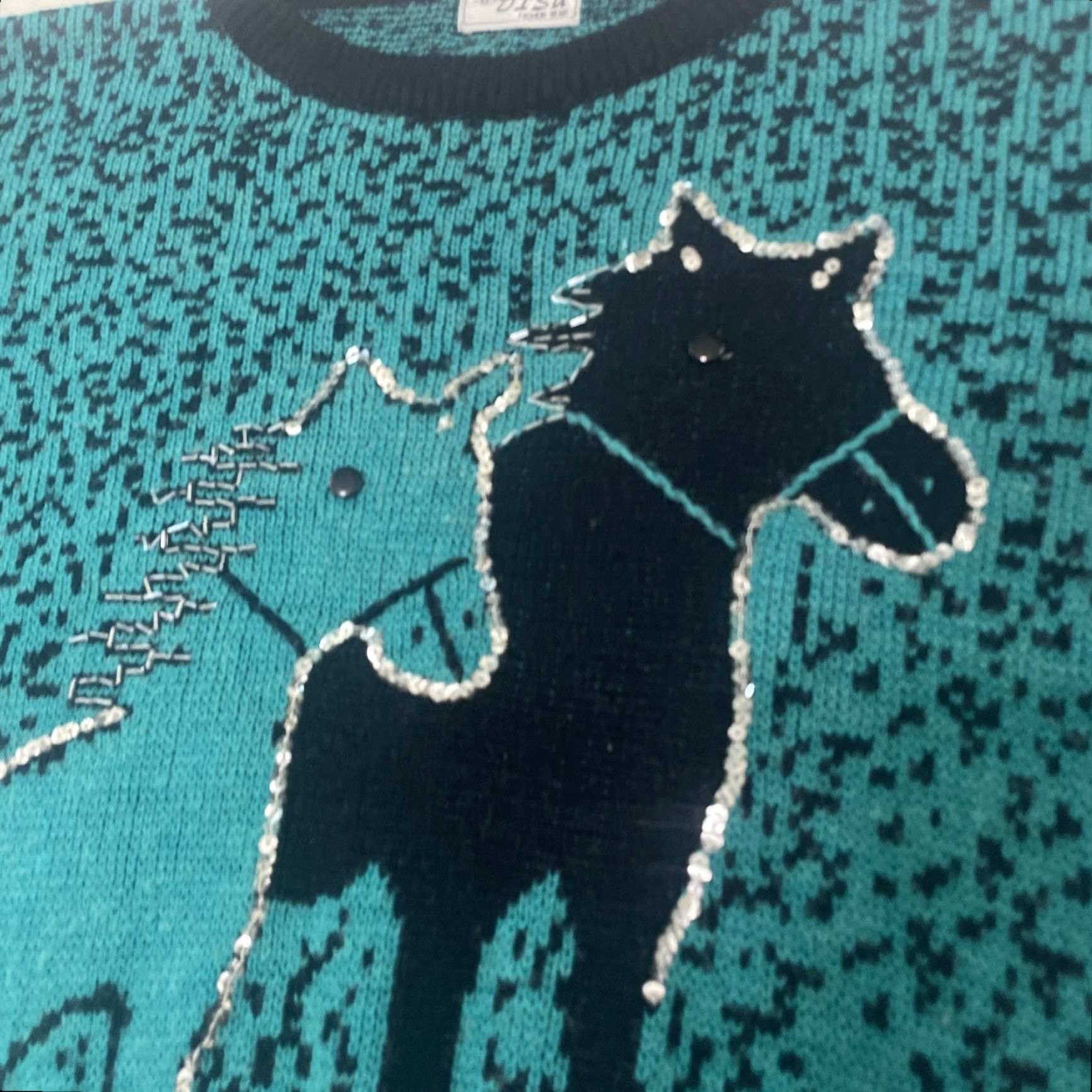 Vintage VINTAGE DISU Fashion Wear HORSES Beaded Knit Sweater Men S Acrylic Teal Black Size US S / EU 44-46 / 1 - 5 Thumbnail