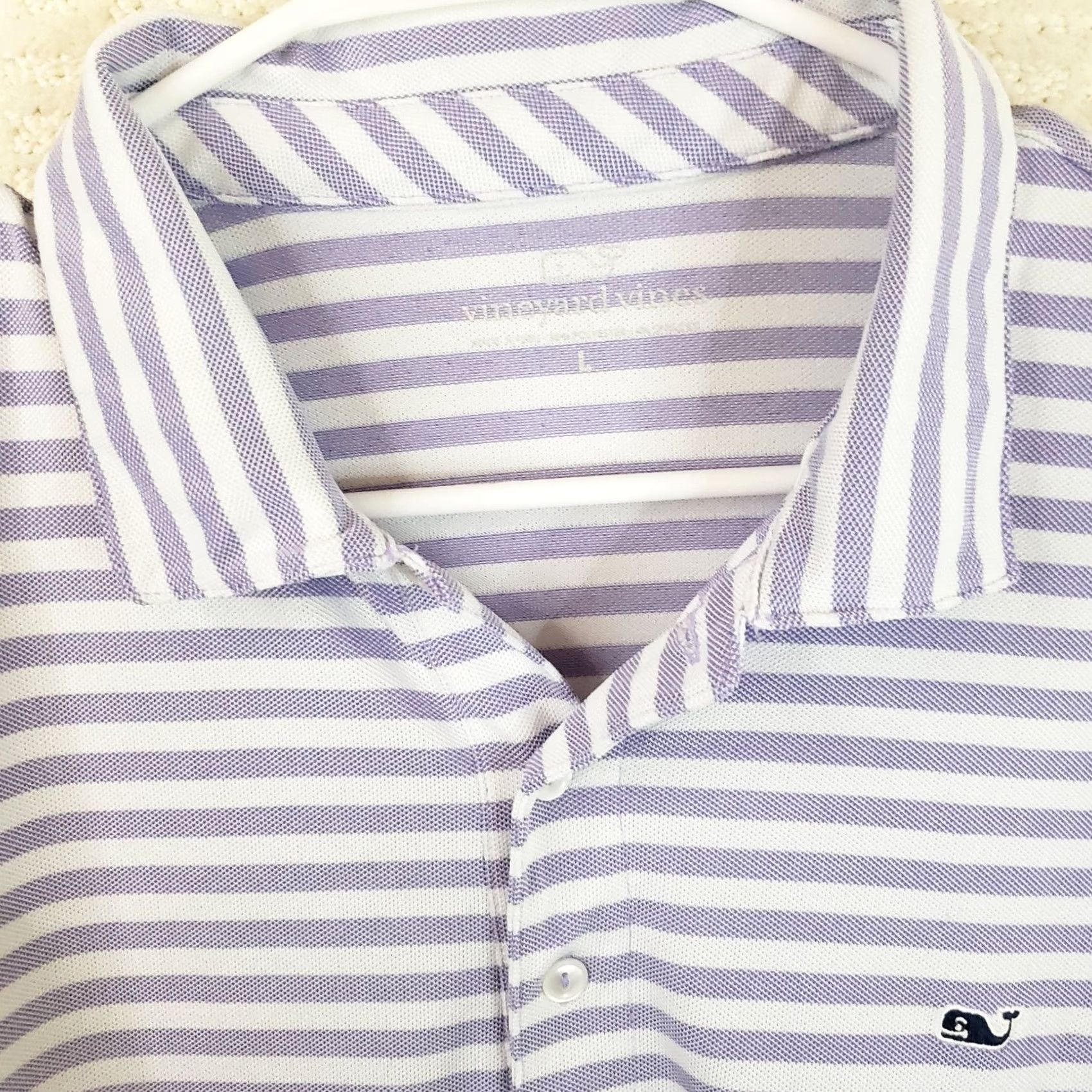 Vineyard Vines Vineyard Vines Polo Shirt Mens L White Lavender Striped Performance Polo Stretch Tech Golf Tennis Running & Walking Apparel Mens Size US L / EU 52-54 / 3 - 4 Thumbnail
