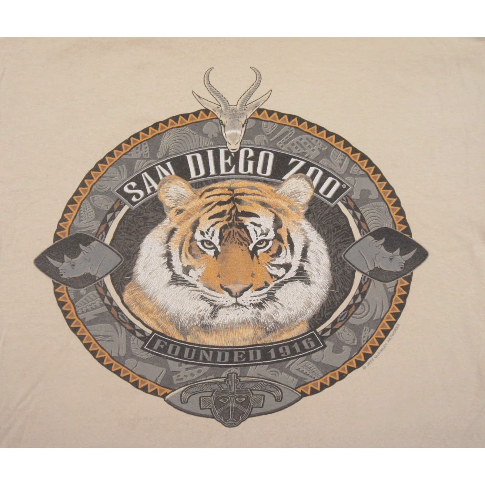 Gildan VINTAGE San Diego Zoo Shirt Mens XL Beige Tiger Animal Nature Tee Y2K Adults Perform Distressed Texture Graphic Print Logo 90s Concert Theme Mens Size US XL / EU 56 / 4 - 2 Thumbnail