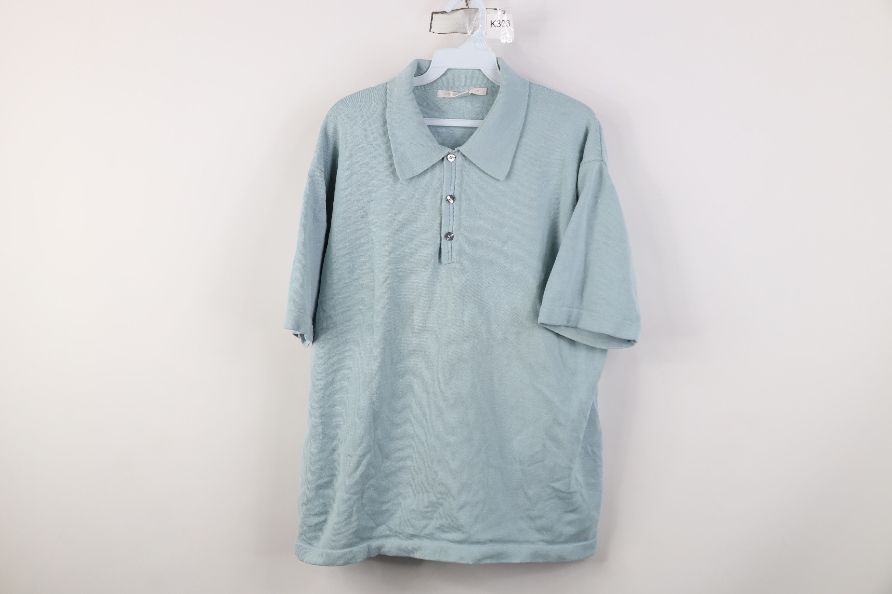 Vintage Vintage 90s Streetwear Cotton Ribbed Knit Collared Polo Blue Size US L / EU 52-54 / 3 - 1 Thumbnail